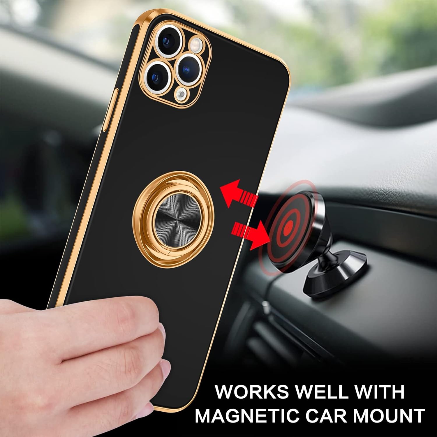 iPhone 11 Pro Case, iPhone 11 Pro Phone Case Ring Holder Edge Plating Rotation Kickstand Soft Silicone TPU