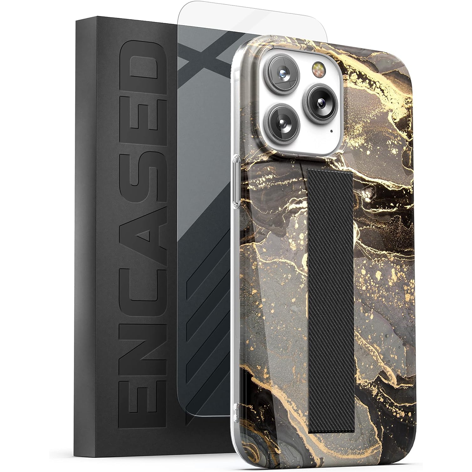 Finger Loop Case Designed for iPhone 14 PRO Case with Hand Strap Phone Holder and Screen Protector (Ring Gold