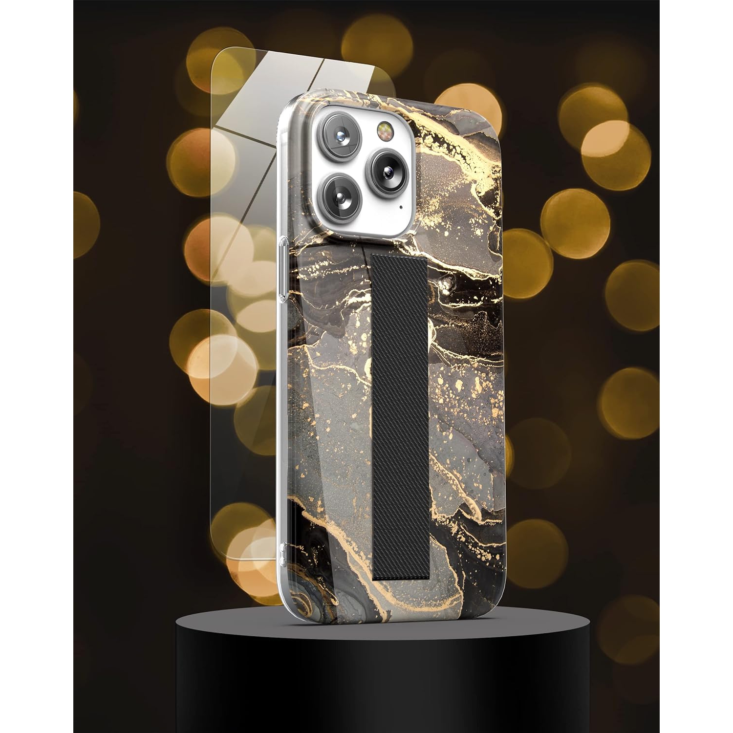 Finger Loop Case Designed for iPhone 14 PRO Case with Hand Strap Phone Holder and Screen Protector (Ring Gold