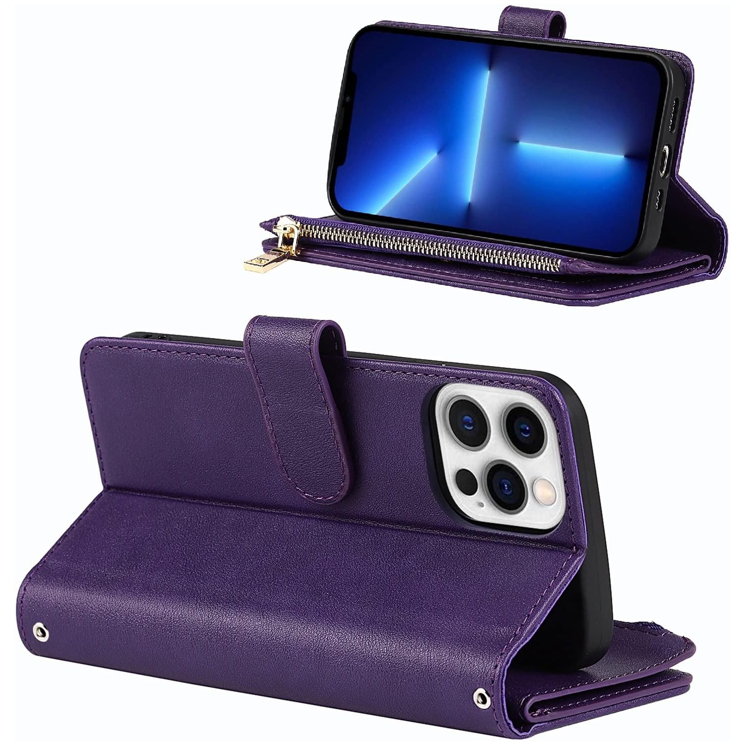 Compatible with iPhone 13 Pro Max Wallet Case,[9 Card Slots] Removable Adjustable Crossbody Necklace Lanyard