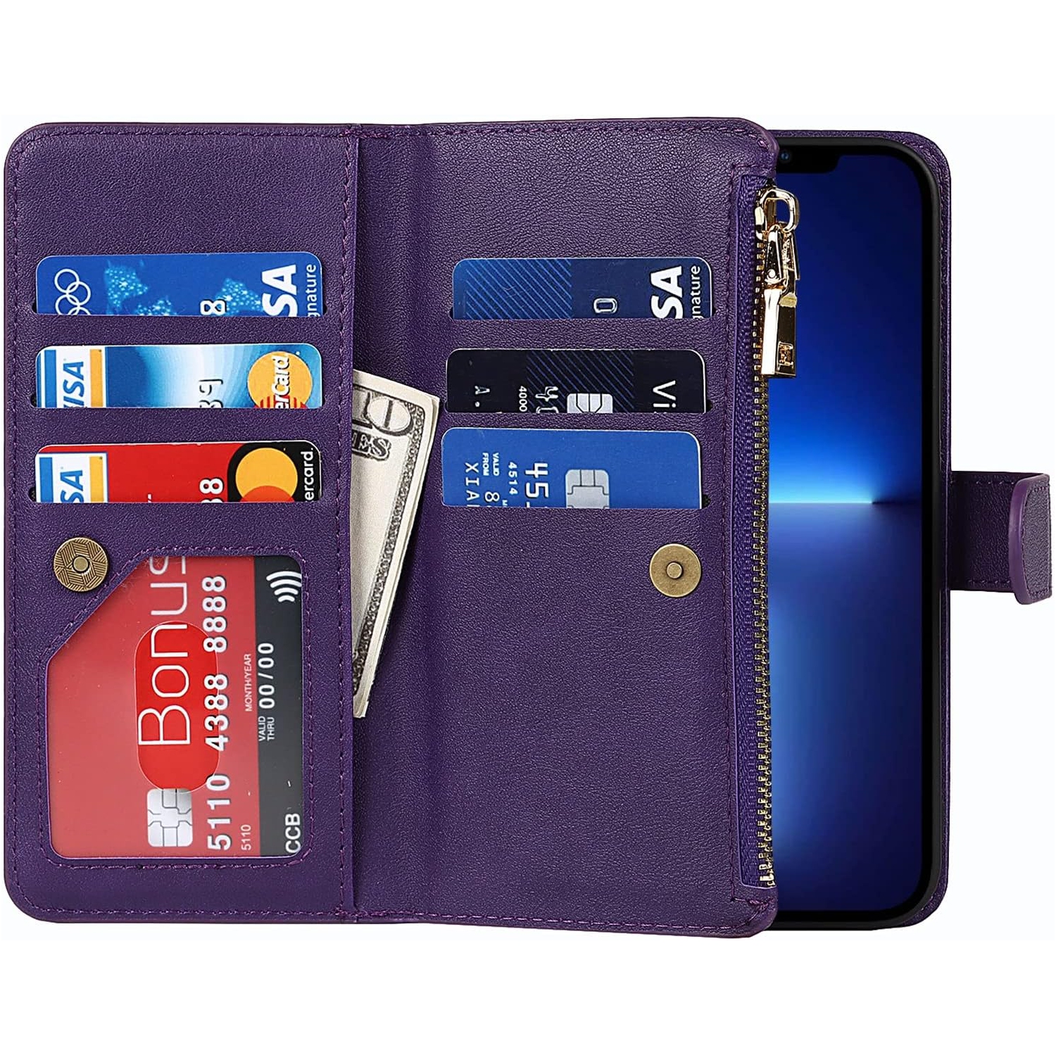 Compatible with iPhone 13 Pro Max Wallet Case,[9 Card Slots] Removable Adjustable Crossbody Necklace Lanyard