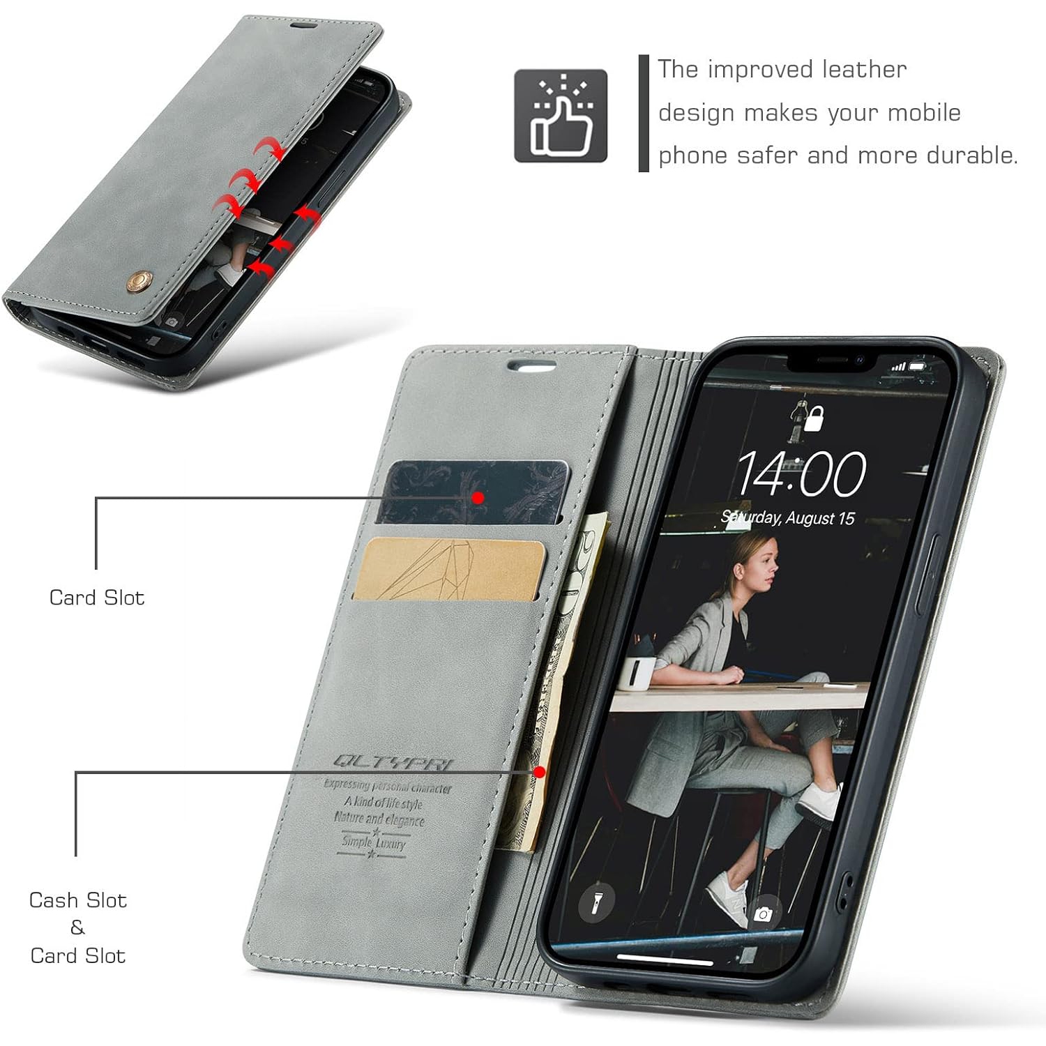 Case for iPhone 14, Vintage PU Leather Wallet Case Card Slot Kickstand Magnetic Closure Shockproof Folio Flip