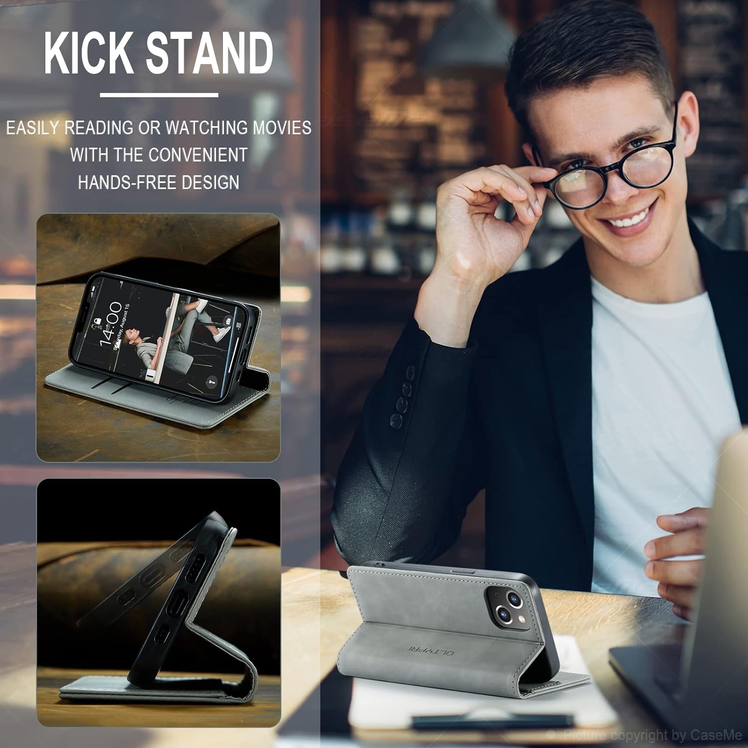 Case for iPhone 14, Vintage PU Leather Wallet Case Card Slot Kickstand Magnetic Closure Shockproof Folio Flip