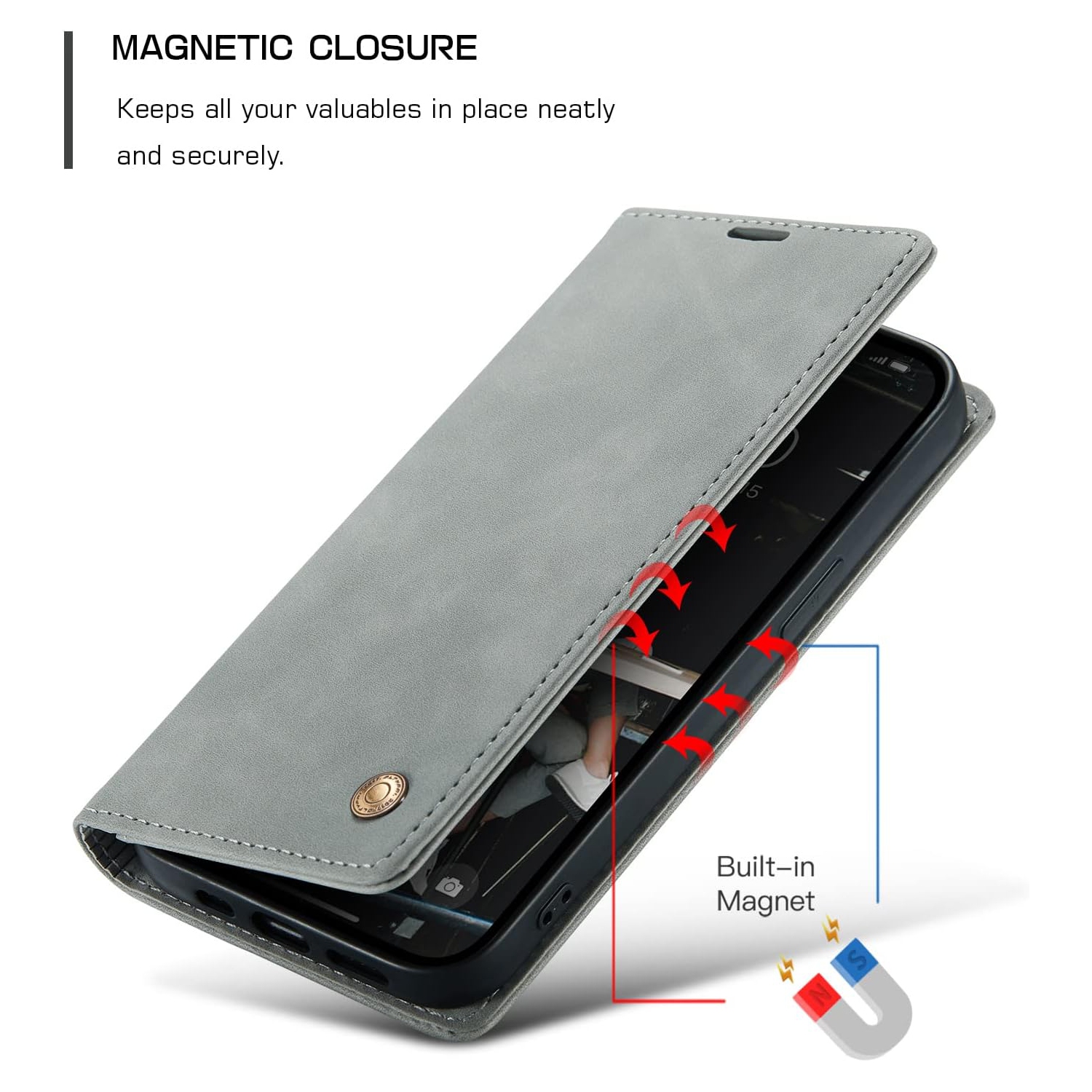 Case for iPhone 14, Vintage PU Leather Wallet Case Card Slot Kickstand Magnetic Closure Shockproof Folio Flip