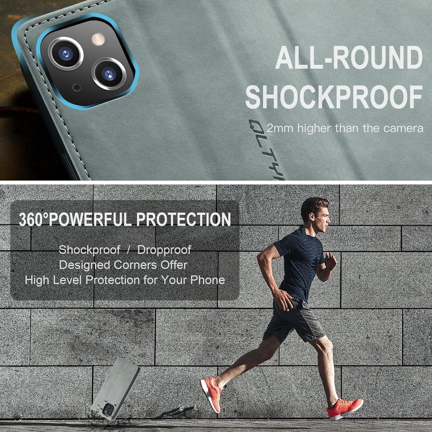 Case for iPhone 14, Vintage PU Leather Wallet Case Card Slot Kickstand Magnetic Closure Shockproof Folio Flip