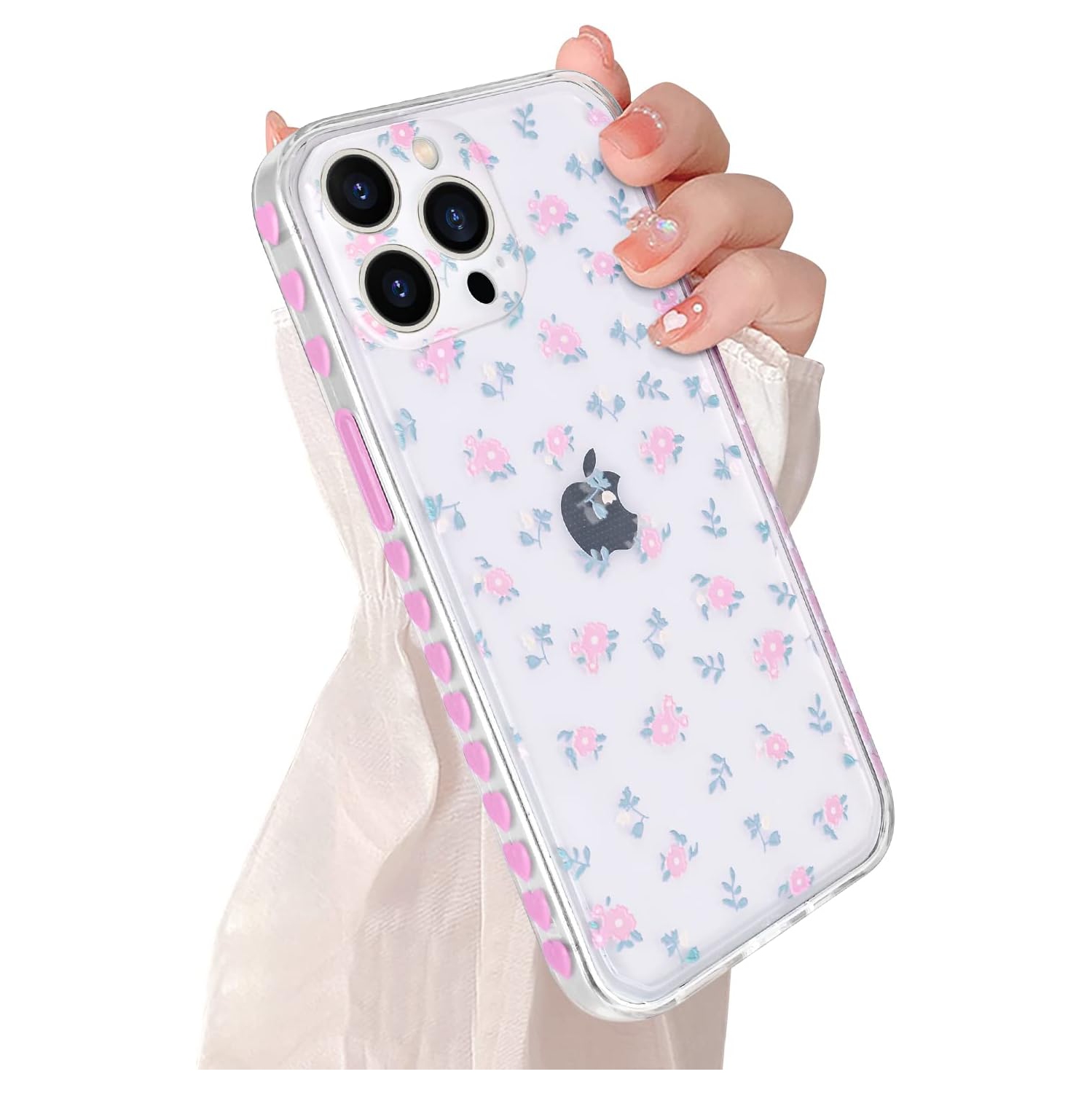 Compatible for iPhone 13 Pro Max case,Cute Fashion Purple Small Flower Love-Heart Pattern Soft