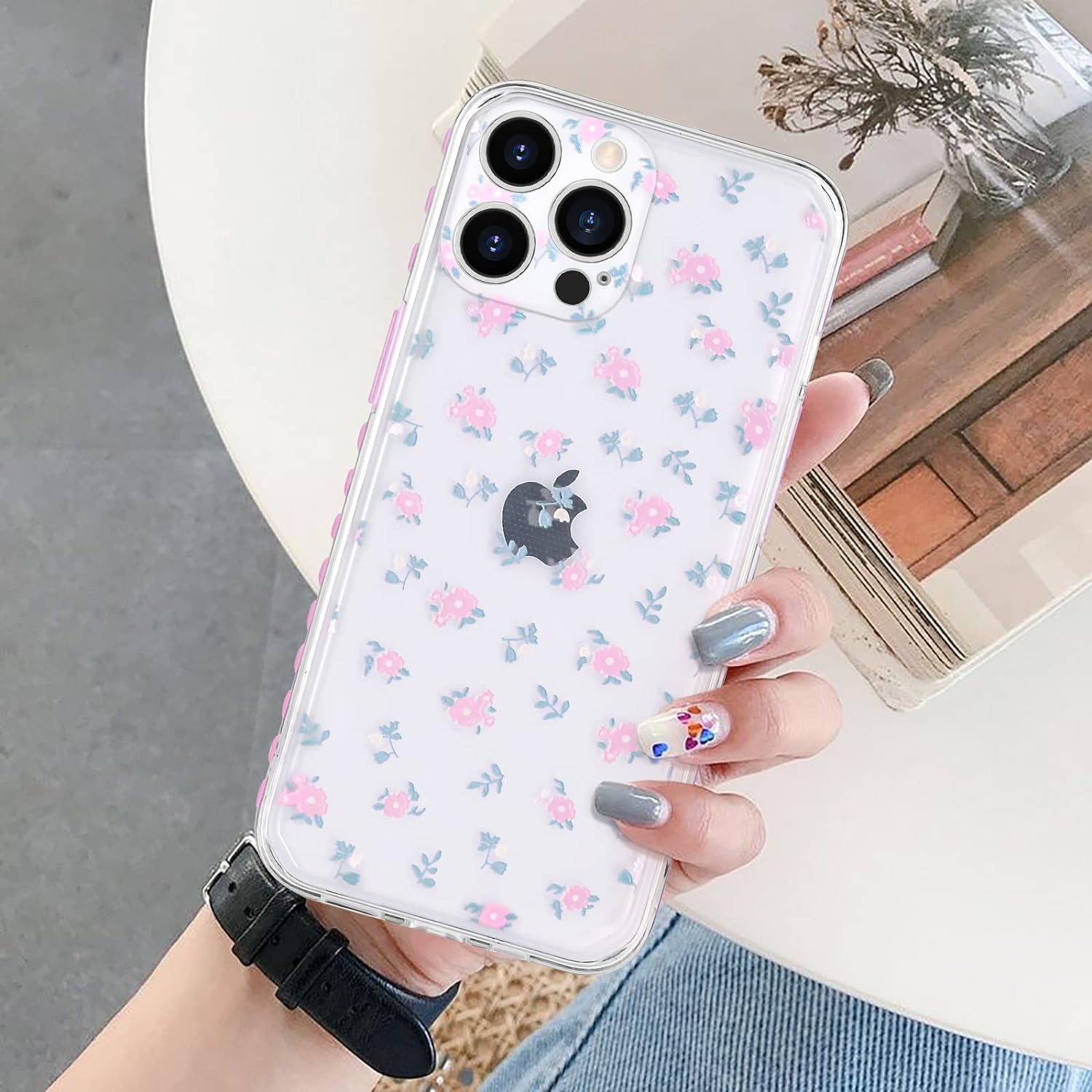 Compatible for iPhone 13 Pro Max case,Cute Fashion Purple Small Flower Love-Heart Pattern Soft