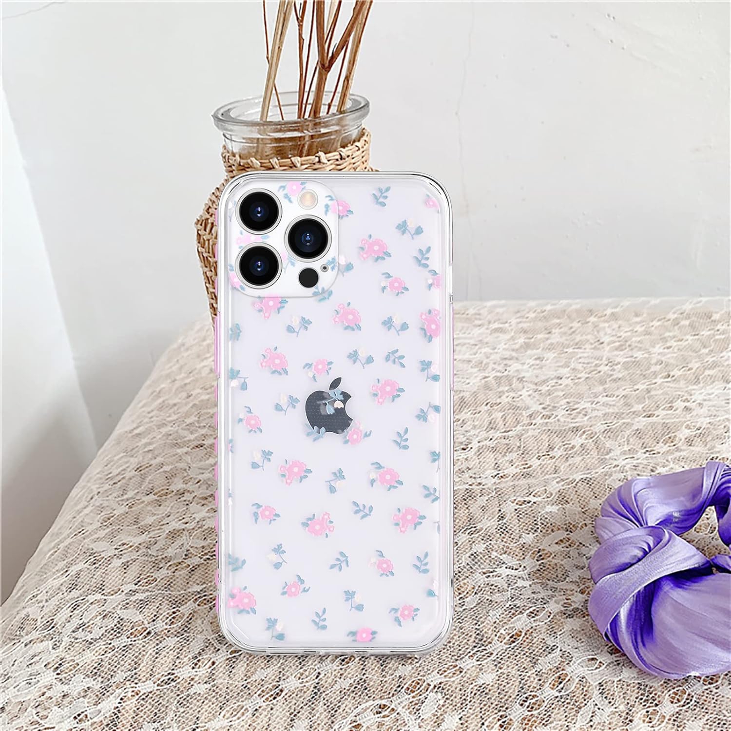 Compatible for iPhone 13 Pro Max case,Cute Fashion Purple Small Flower Love-Heart Pattern Soft