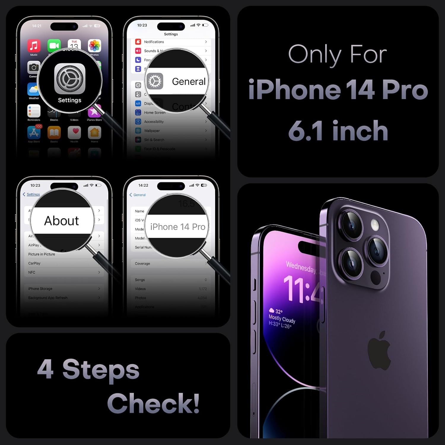 for iPhone 14 Pro Case Magnetic, with 2 Pack Screen Protector, [Upgraded Full Camera Protection] [Shockproof