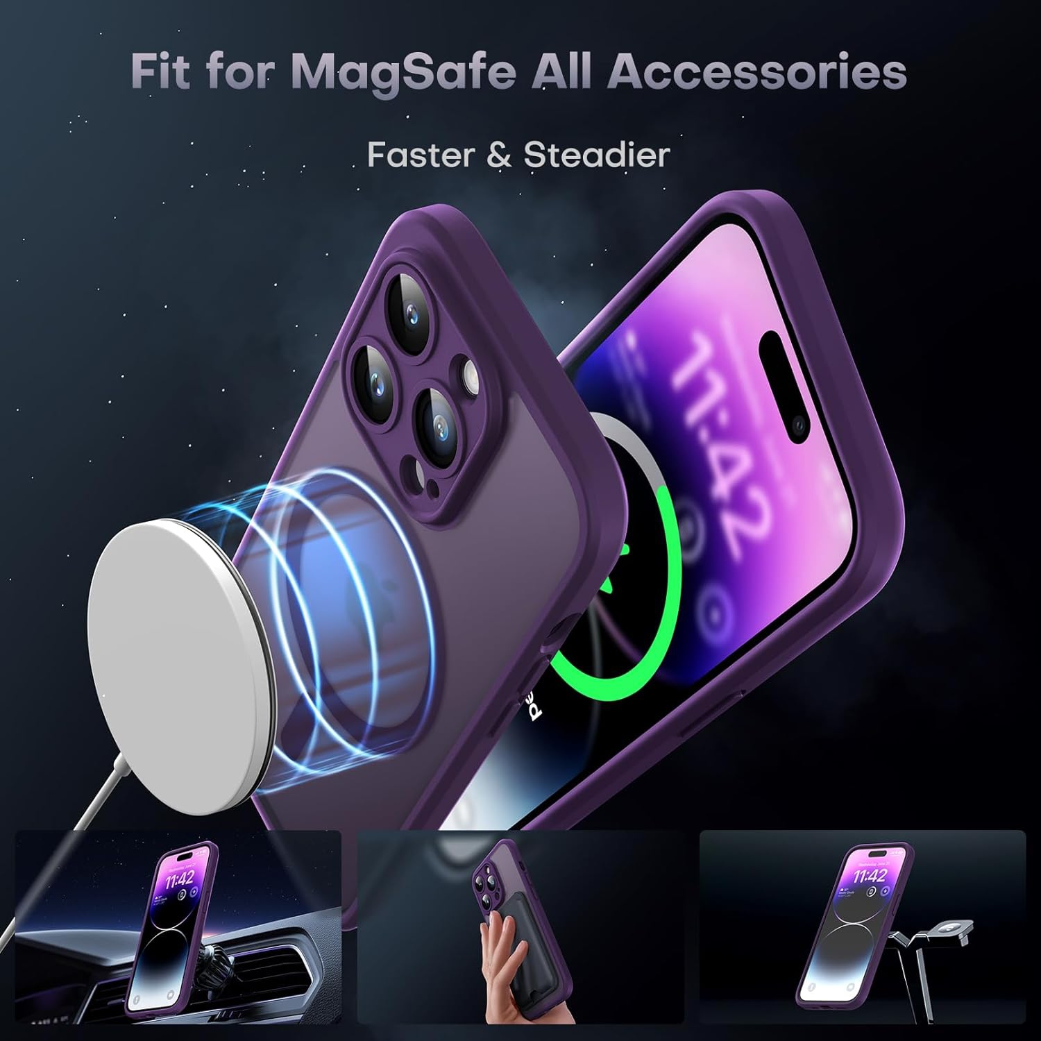 for iPhone 14 Pro Case Magnetic, with 2 Pack Screen Protector, [Upgraded Full Camera Protection] [Shockproof