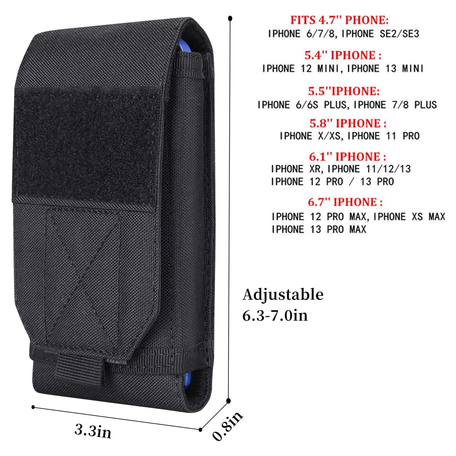 Black Tactical Molle Cellphone Pouch Case,Heavy Duty Waterproof Phone Holster Bag for iPhone 11 12 13 Pro Max