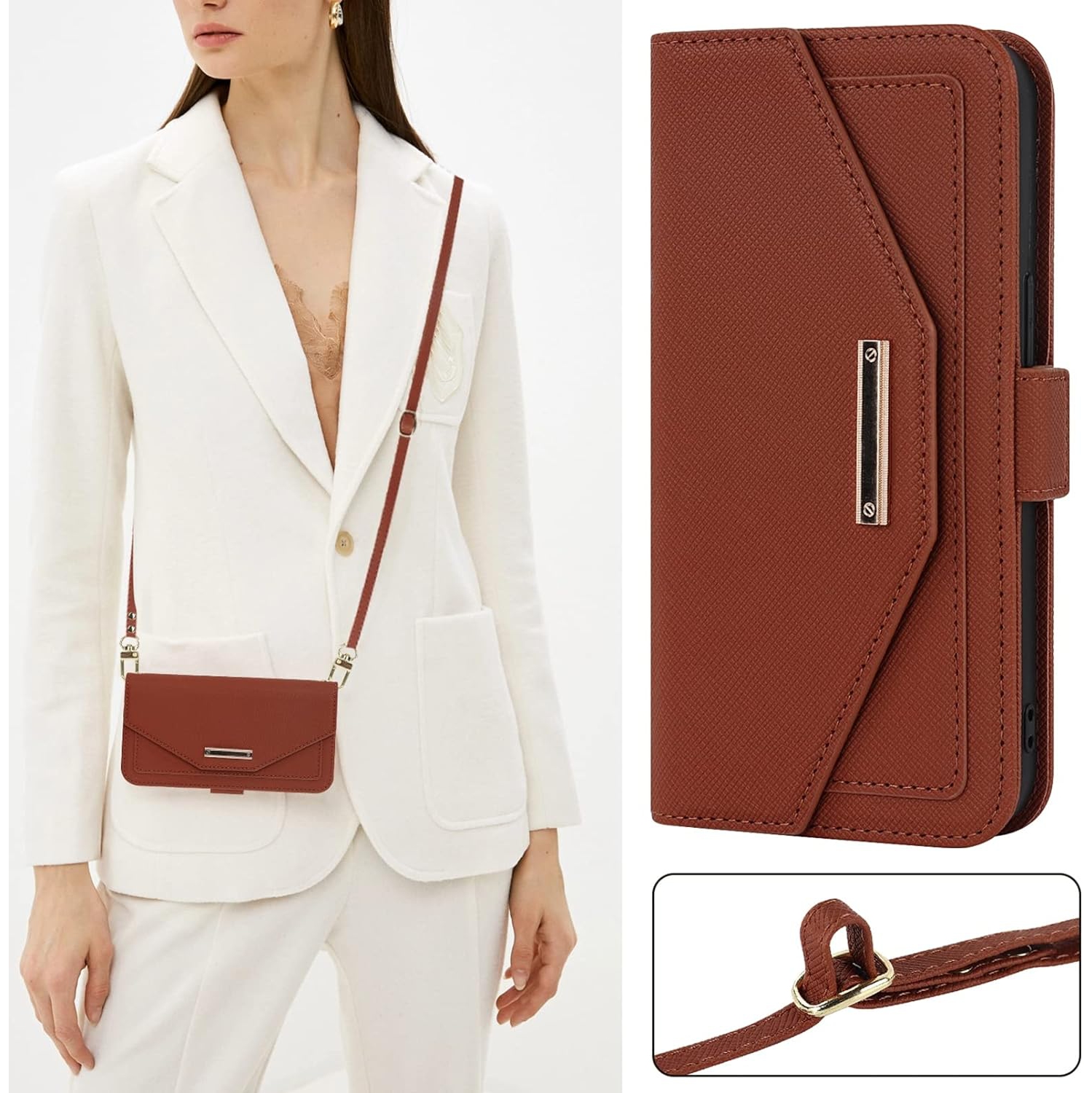 Crossbody Wallet for iPhone Xs/iPhone X Case with Adjustable Lanyard Strap Credit Card Holder 5.8",PU Leather