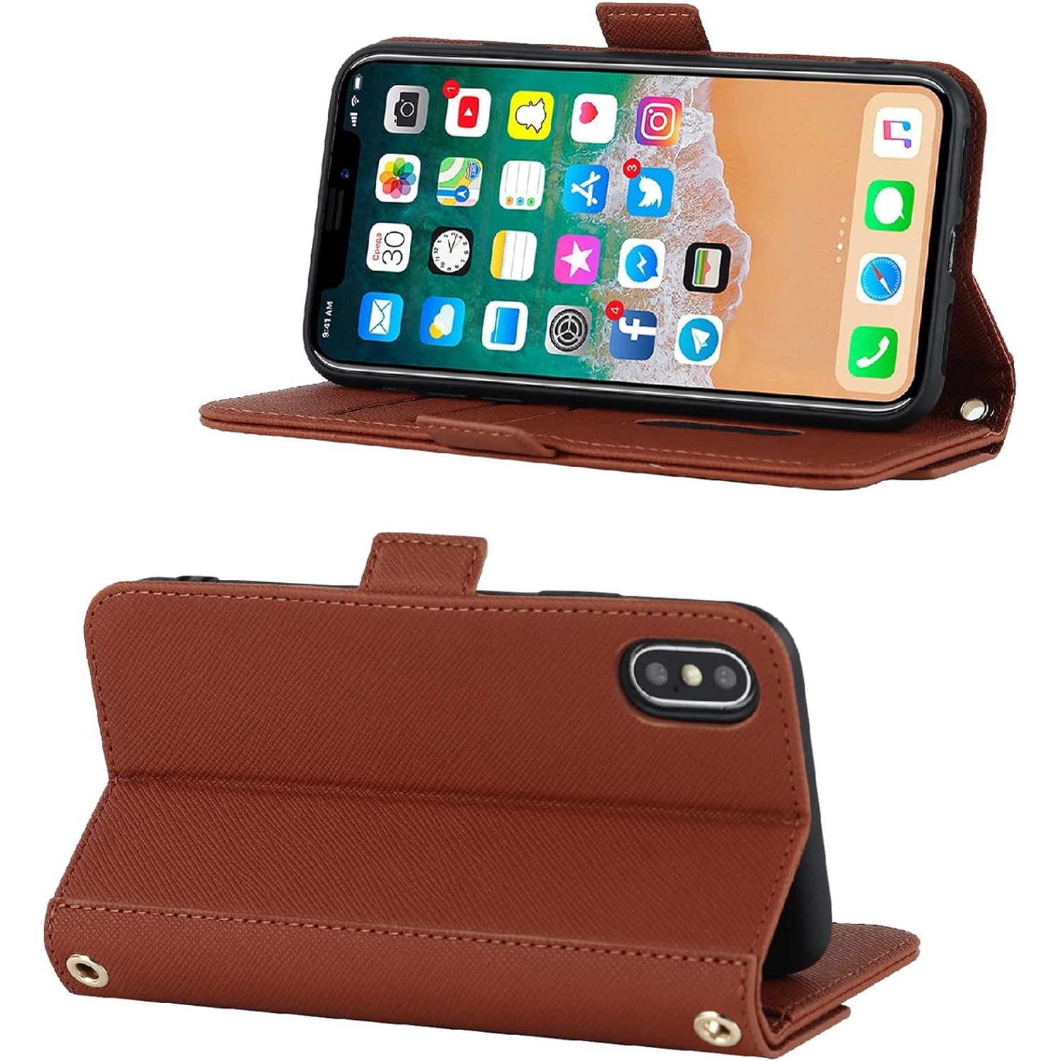 Crossbody Wallet for iPhone Xs/iPhone X Case with Adjustable Lanyard Strap Credit Card Holder 5.8",PU Leather