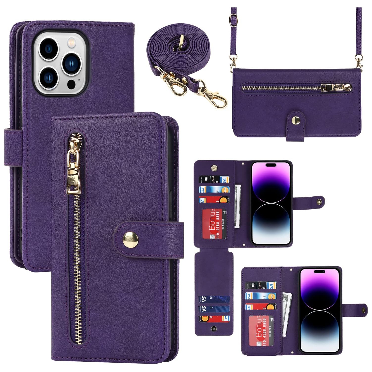 etui iPhone 14 Pro Max Case Wallet with Card Holder,iPhone 14 Pro Max Phone case for Women,Flip Crossbody Zipper