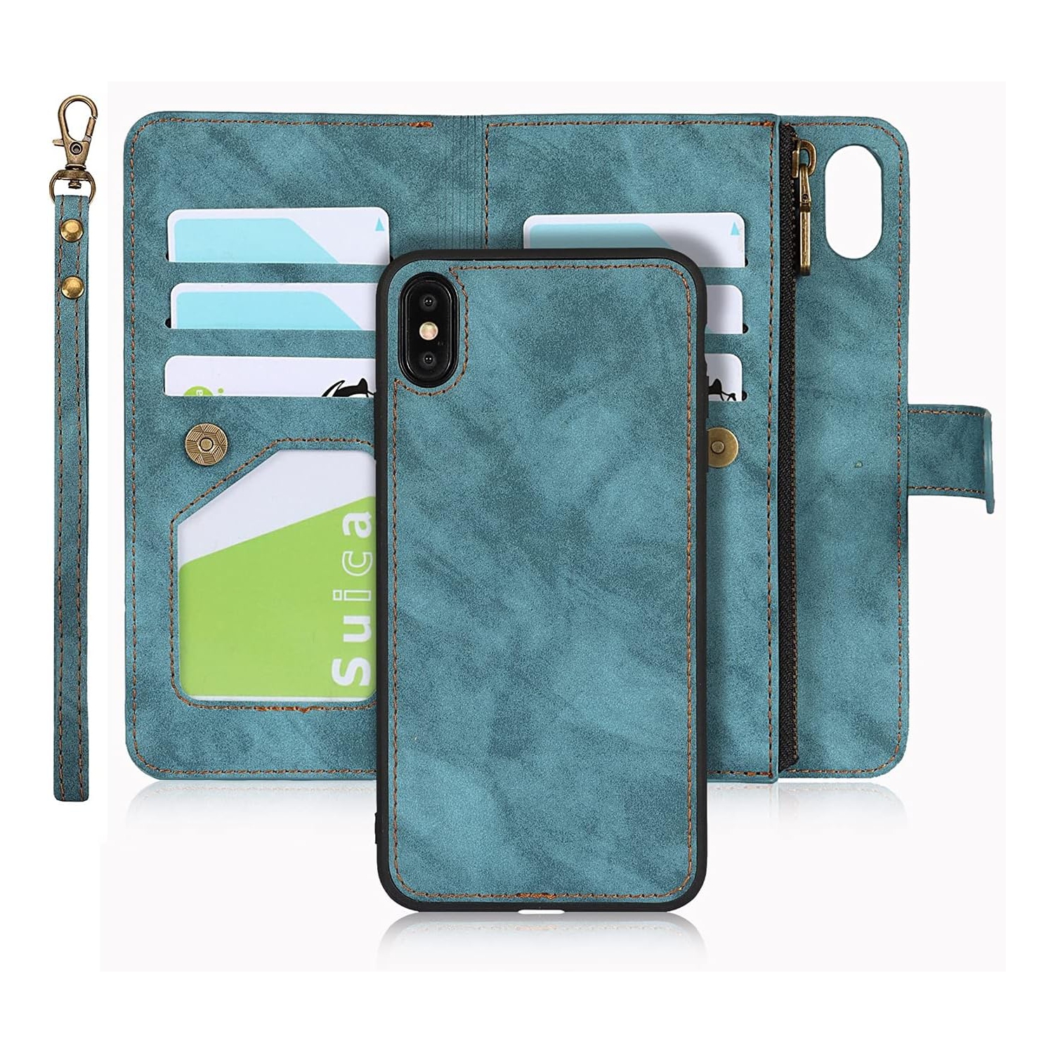 iPhone Xs Max Wallet Case with Card Holder, 2 in 1 PU Leather Case with Magnetic Clasp Zipper Pocket