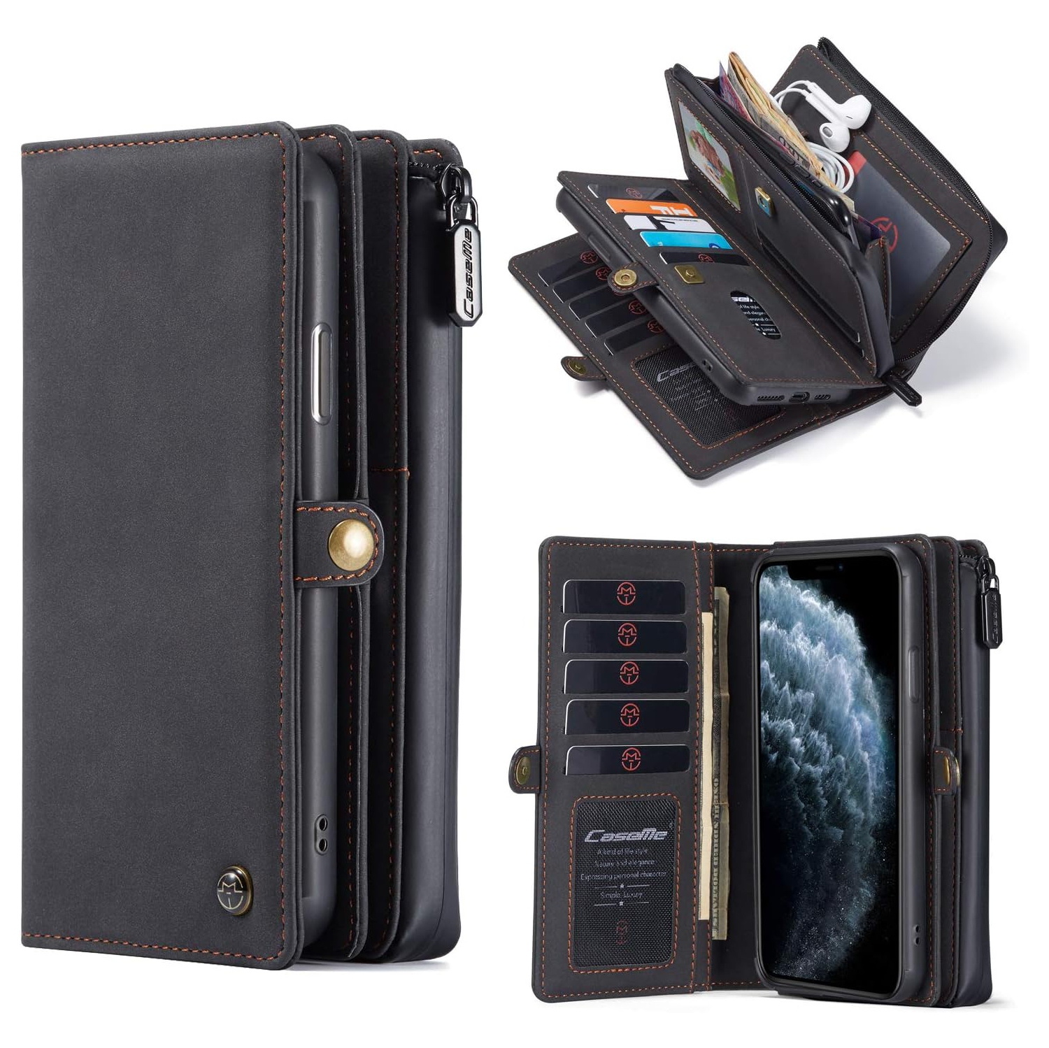 iPhone 11 Pro Wallet Case, Zipper Purse Folio Magnetic Leather Wallet Protection Card Slot Holder Detachable Slim