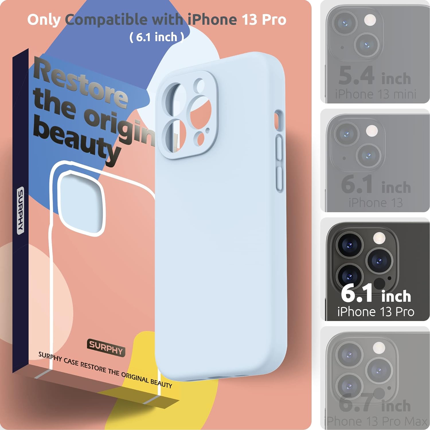 Silicone Case Compatible with iPhone 13 Pro Case 6.1 inch, with Camera Protection Liquid Silicone Soft