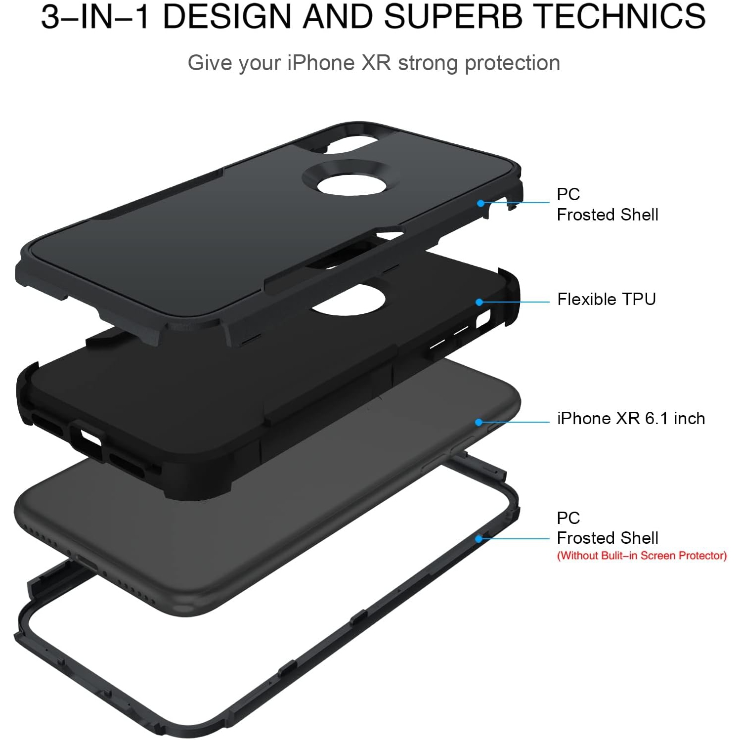 iPhone XR Case, iPhone XR Phone Case, Heavy Duty 3 in 1 Hybrid Hard PC Soft TPU Bumper Rugged Full Body