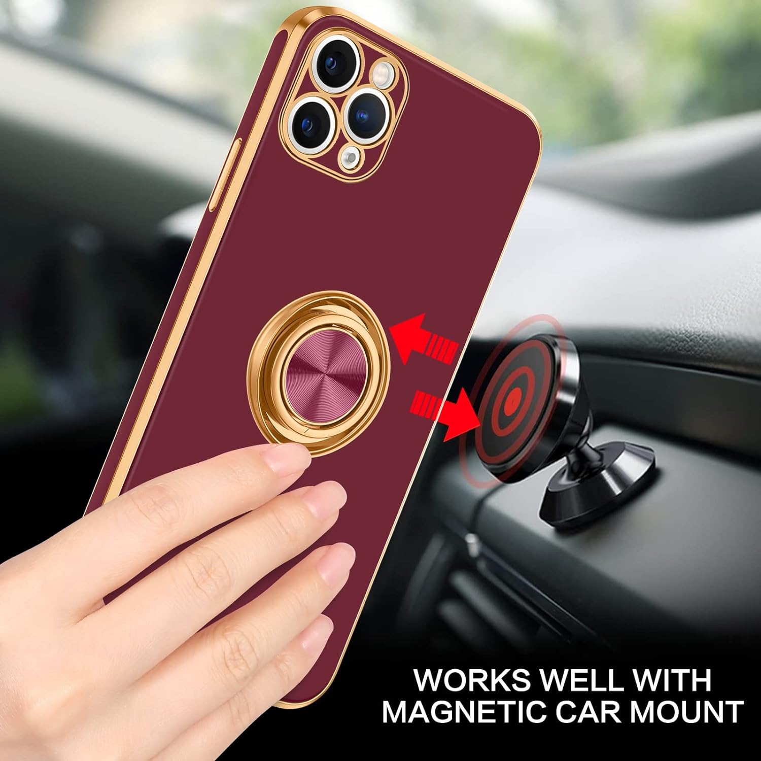 iPhone 11 Pro Max Case, Ring Holder Edge Plating Rotation Kickstand Soft Silicone TPU Bumper Women Girls Slim