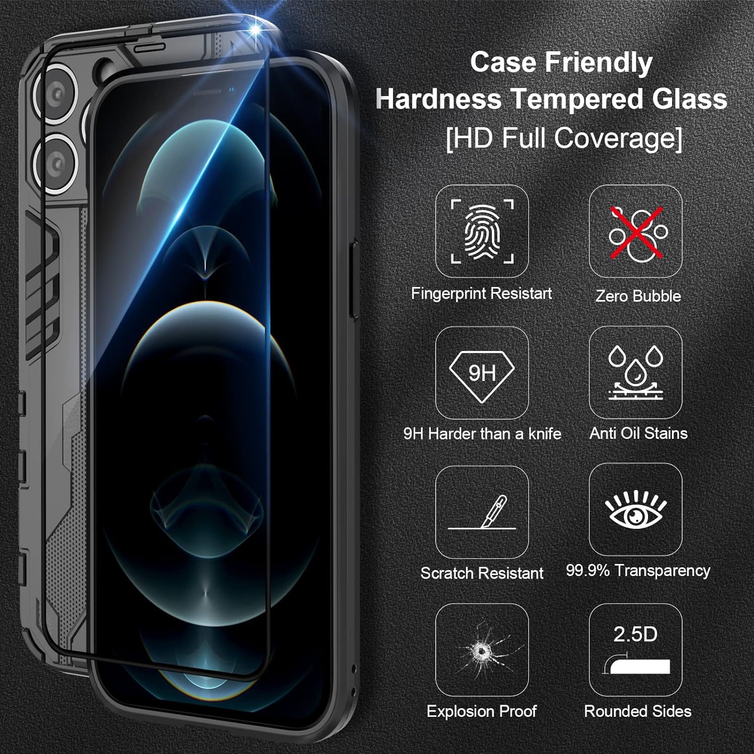 Case for iPhone 12 Pro Max with Screen Protector Tempered Glass, Heavy Duty Shockproof Tough Armour Case