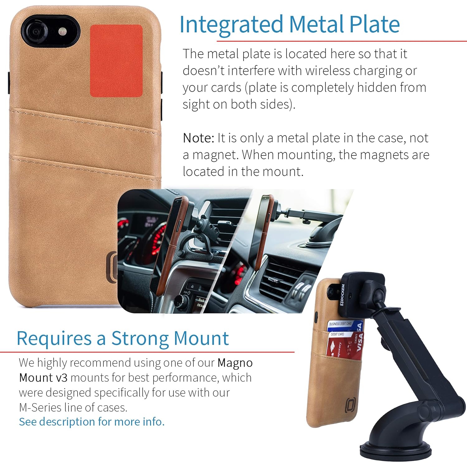 iPhone SE 3, SE 2 (2020) & iPhone 8/7 Wallet Card Case with Metal Plate for Magnetic Mounting & 2 Card