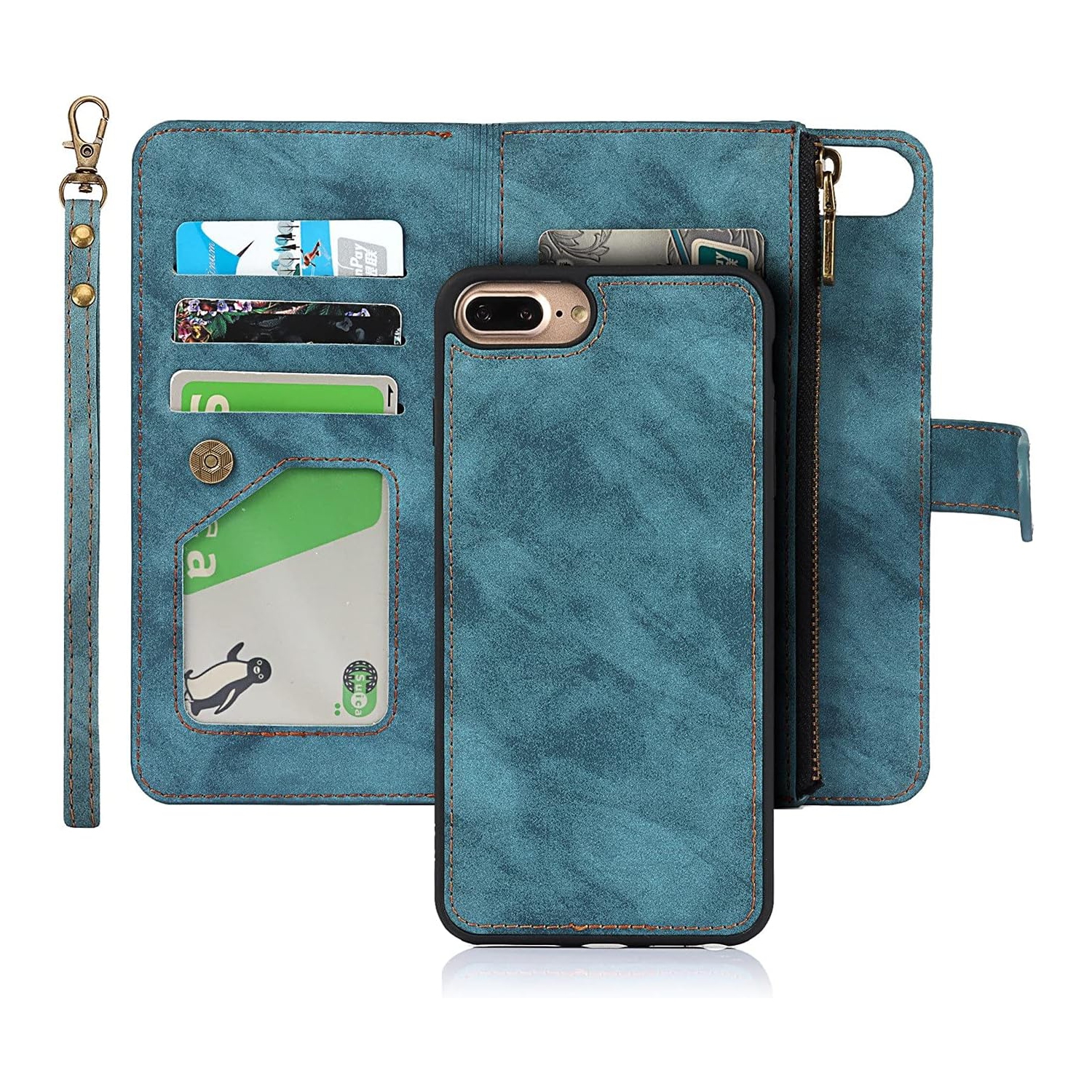 iPhone 8 Plus/7 Plus/6 Plus/6s Plus Wallet Case with Card Holder, 2 in 1 PU Leather Case with Magnetic Clasp