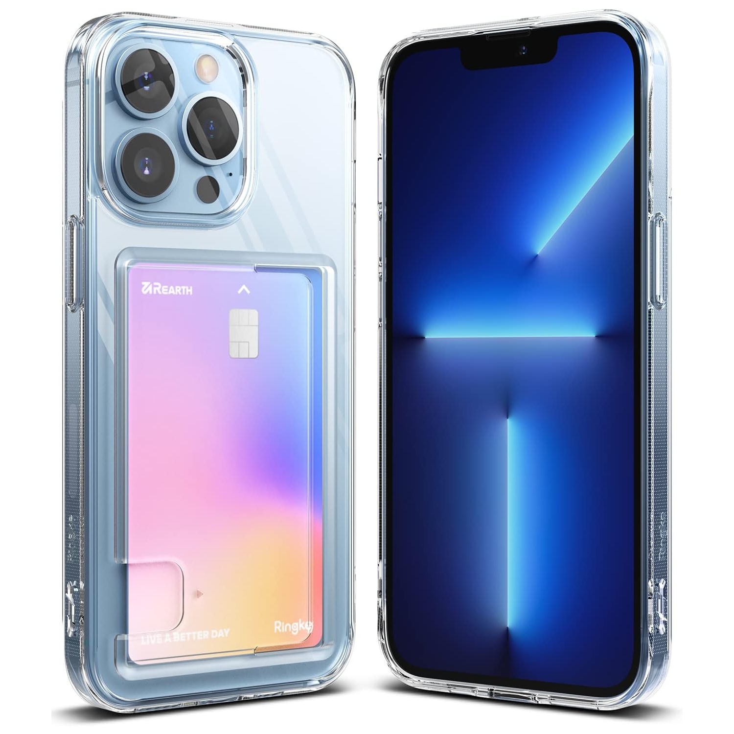 Fusion Card Compatible with iPhone 13 Pro Case Transparent Shockproof Bumper Cover with Built-in Card