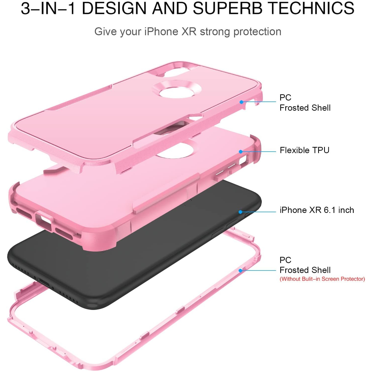 iPhone XR Case, iPhone XR Phone Case, Heavy Duty 3 in 1 Hybrid Hard PC Soft TPU Bumper Rugged Full Body