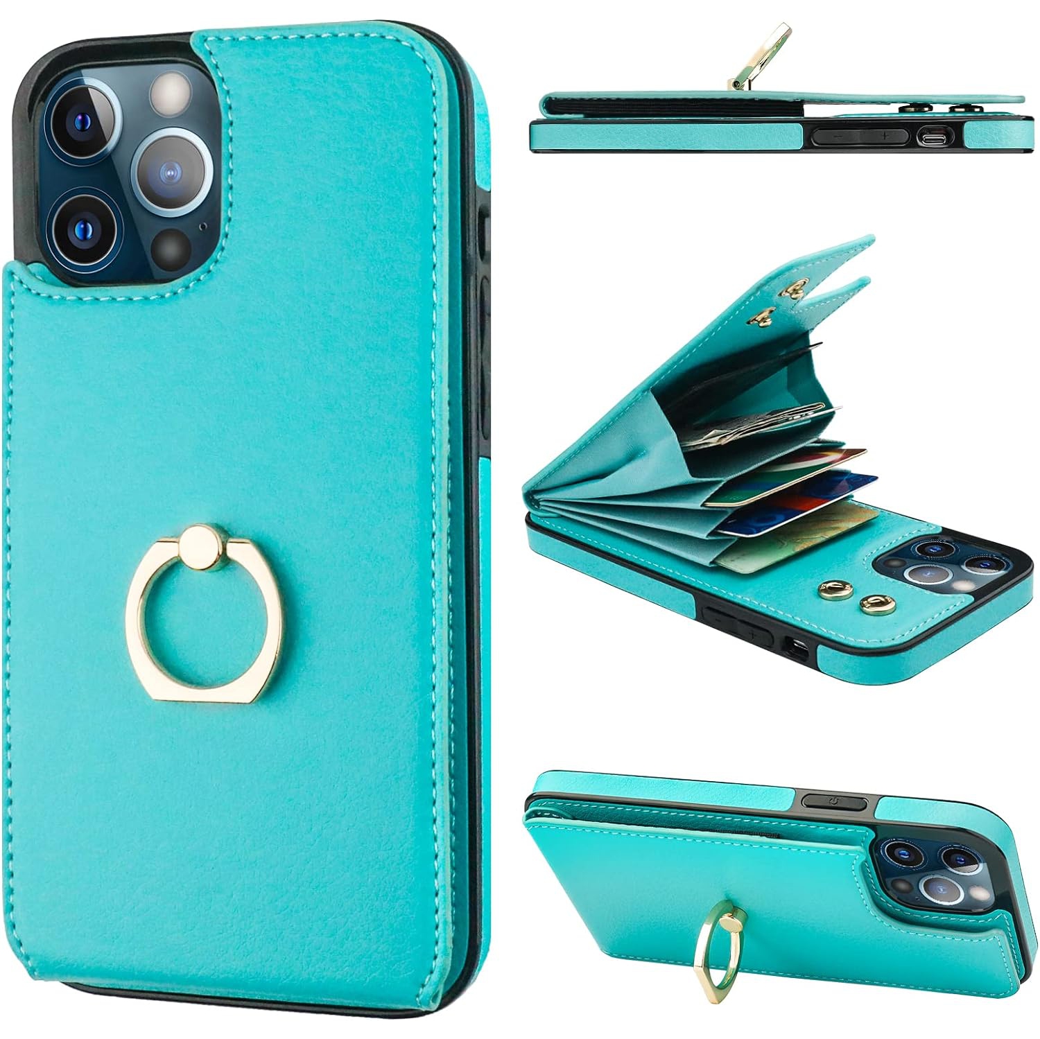 Compatible with iPhone 12 Pro Max Case Wallet with Card Holder, 360°Rotation Finger Ring Holder Kickstand