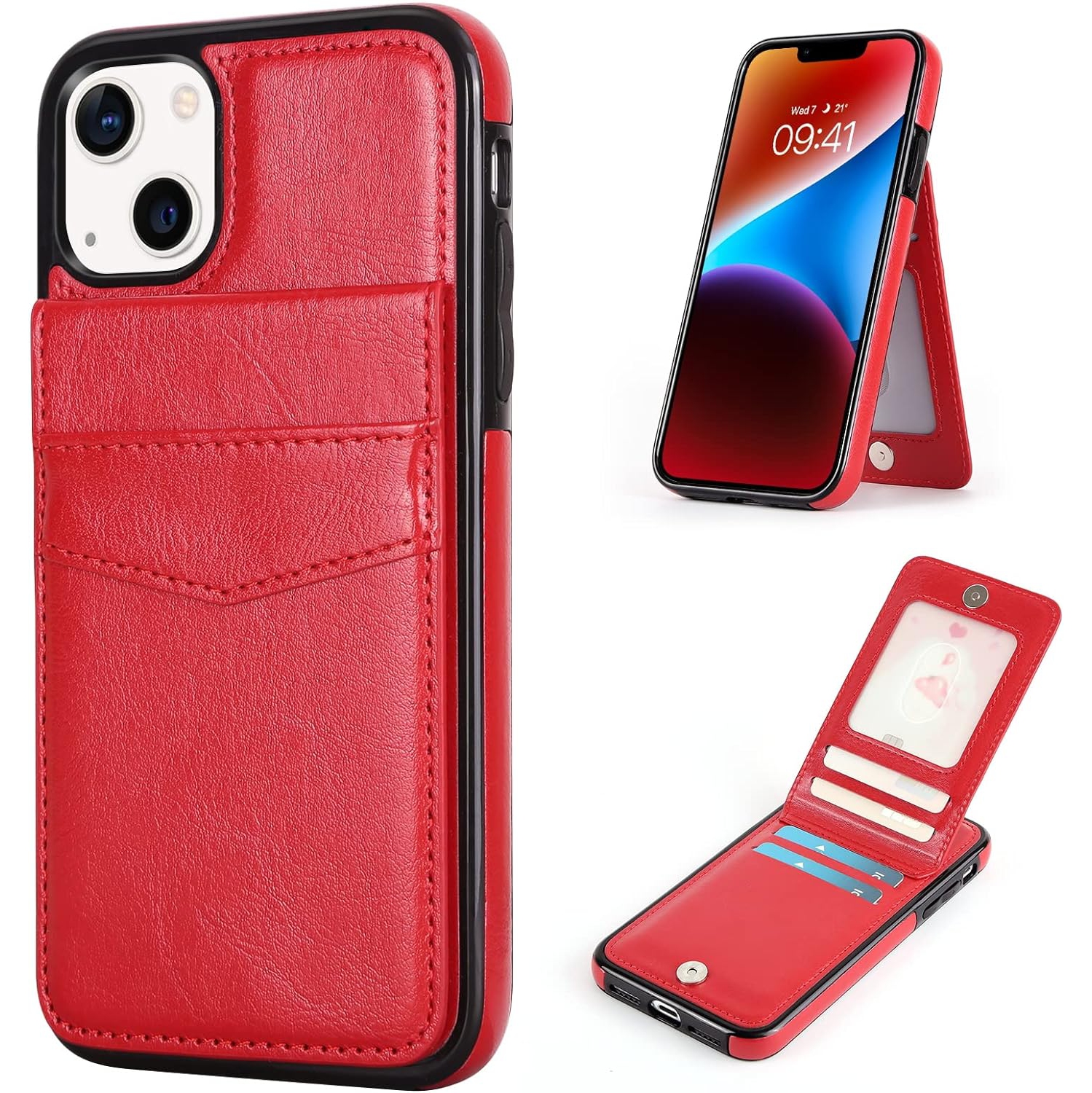 iPhone 14 Wallet Case 6.1 Inch with Card Holder Slots PU Leather Kickstand Magnetic Lock Durable Lightweight