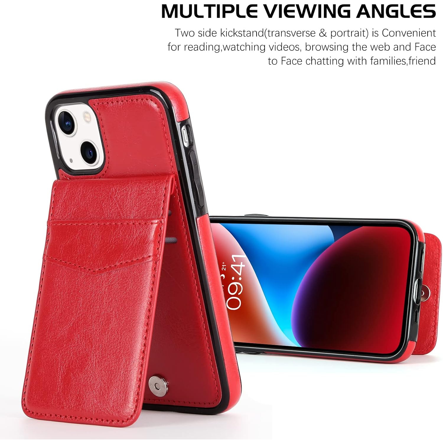 iPhone 14 Wallet Case 6.1 Inch with Card Holder Slots PU Leather Kickstand Magnetic Lock Durable Lightweight