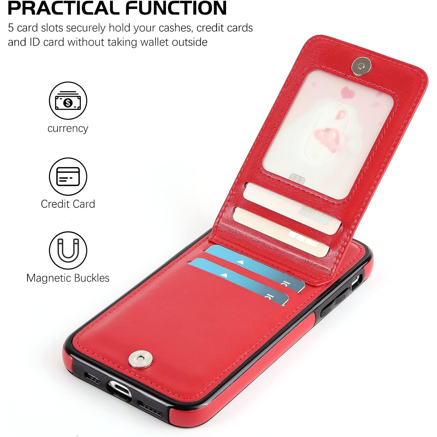 iPhone 14 Wallet Case 6.1 Inch with Card Holder Slots PU Leather Kickstand Magnetic Lock Durable Lightweight