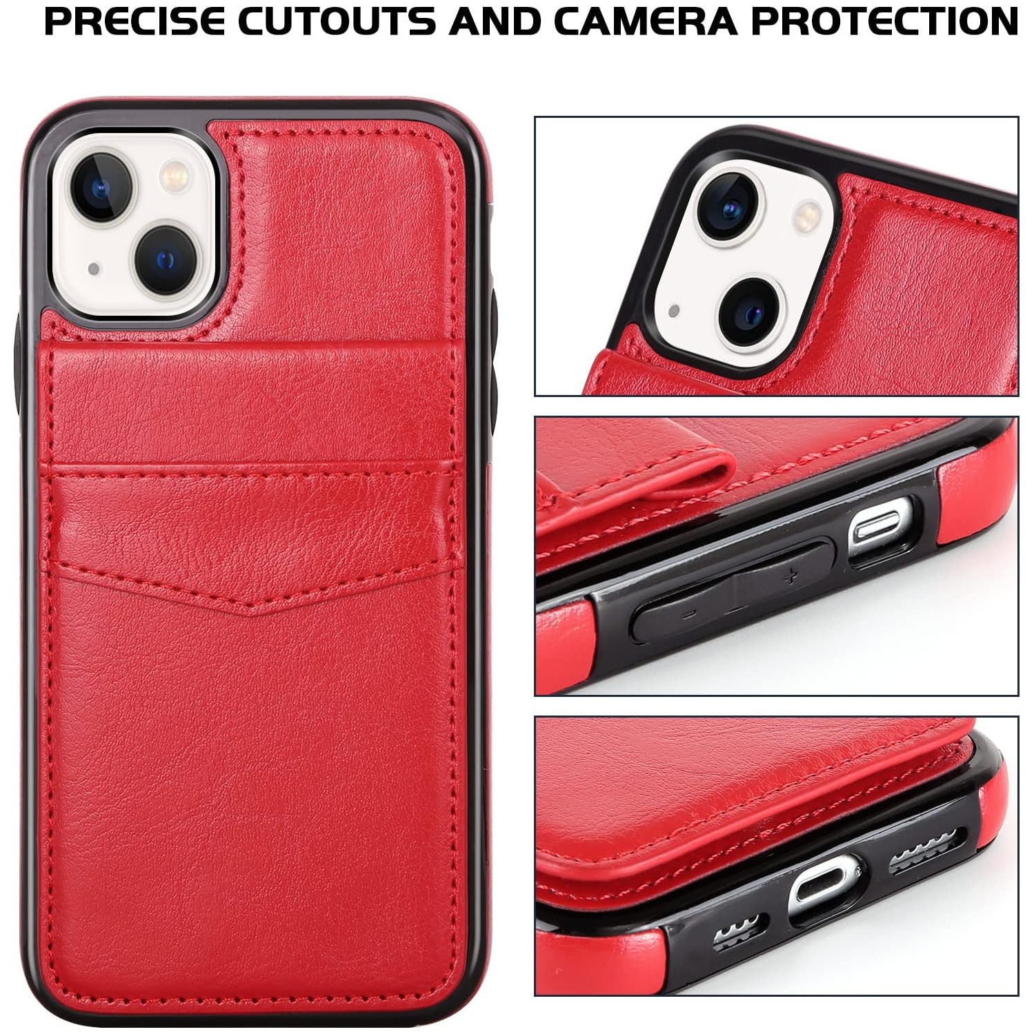 iPhone 14 Wallet Case 6.1 Inch with Card Holder Slots PU Leather Kickstand Magnetic Lock Durable Lightweight