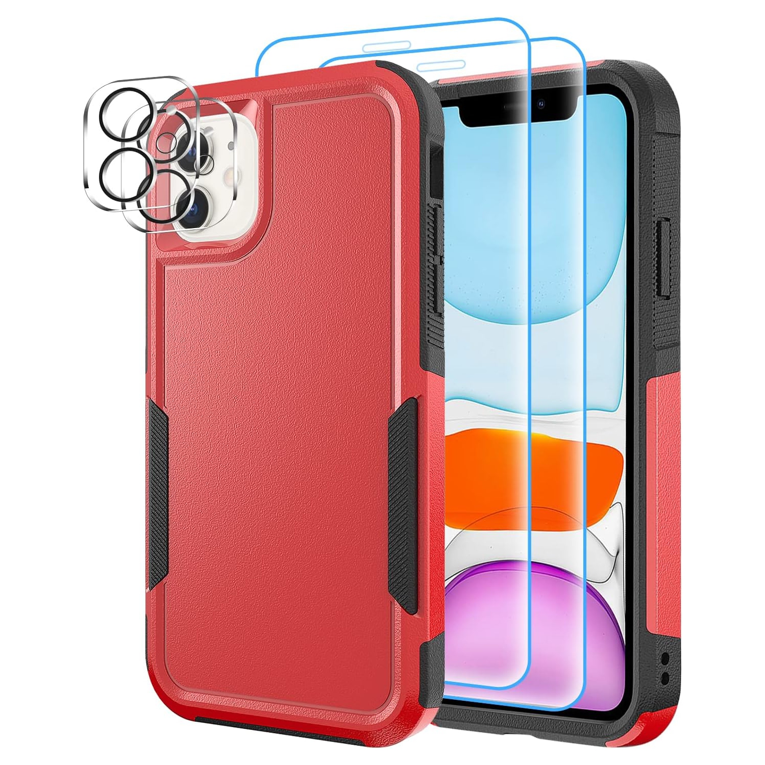 Hualele [5 in 1] iPhone 11 Case, [10 FT Military Dropproof] [2+Tempered Glass Screen, 2+Tempered Camera Lens Protector]
