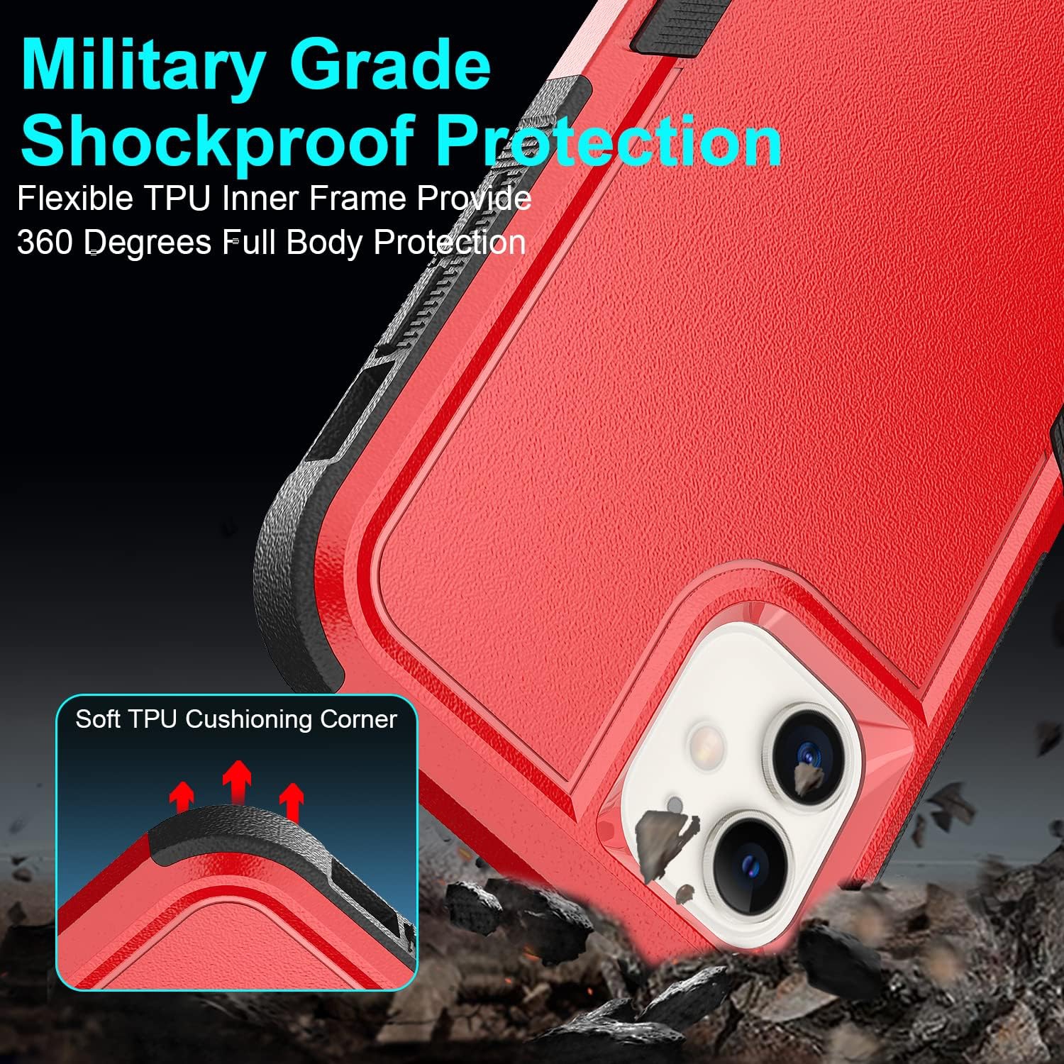 Hualele [5 in 1] iPhone 11 Case, [10 FT Military Dropproof] [2+Tempered Glass Screen, 2+Tempered Camera Lens Protector]