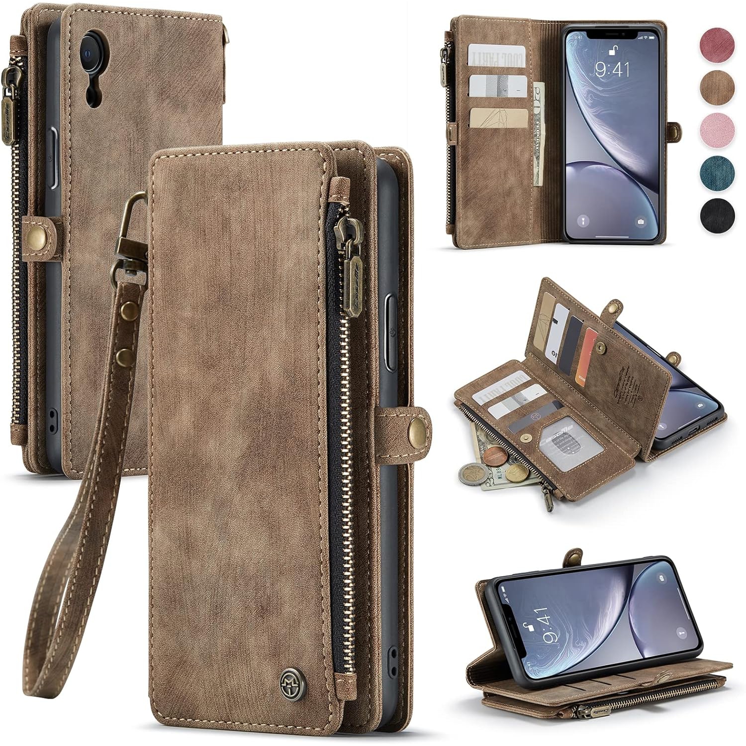 for iPhone XR Case, iPhone XR Wallet Case for Women and Men, iPhone XR Case with Card Holder, Durable PU