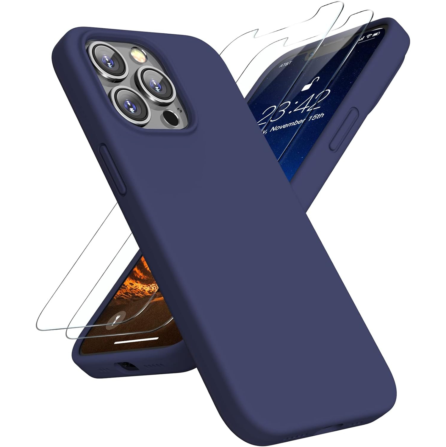 [5 in 1] Case for iPhone 13 Pro Case, Silicone Shockproof Case with 2 Pack Screen Protector, Raised Lip