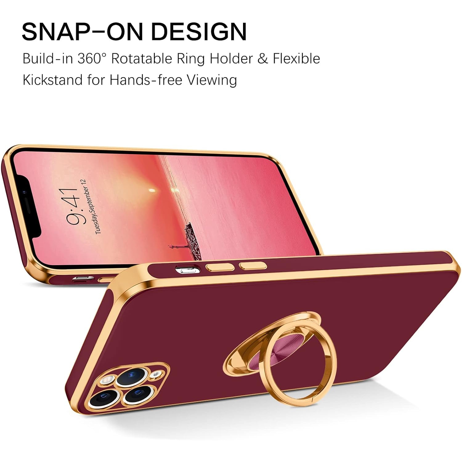 iPhone 11 Pro Case, iPhone 11 Pro Phone Case Ring Holder Edge Plating Rotation Kickstand Soft Silicone TPU