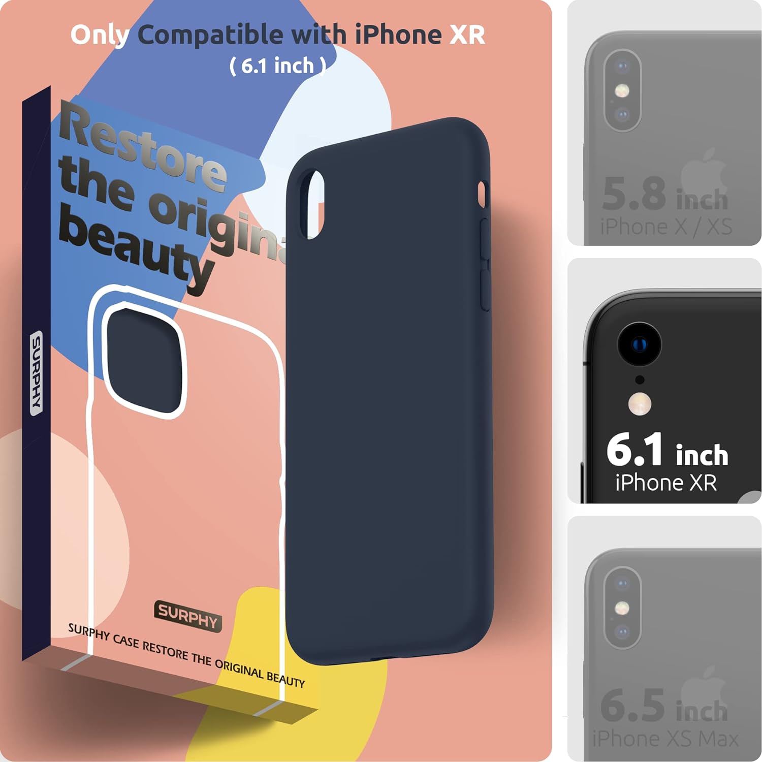 iPhone XR Silicone Case,Liquid Silicone Gel Rubber Anti-Scratch 6.1 inch Phone Case for iPhone XR (Midnight