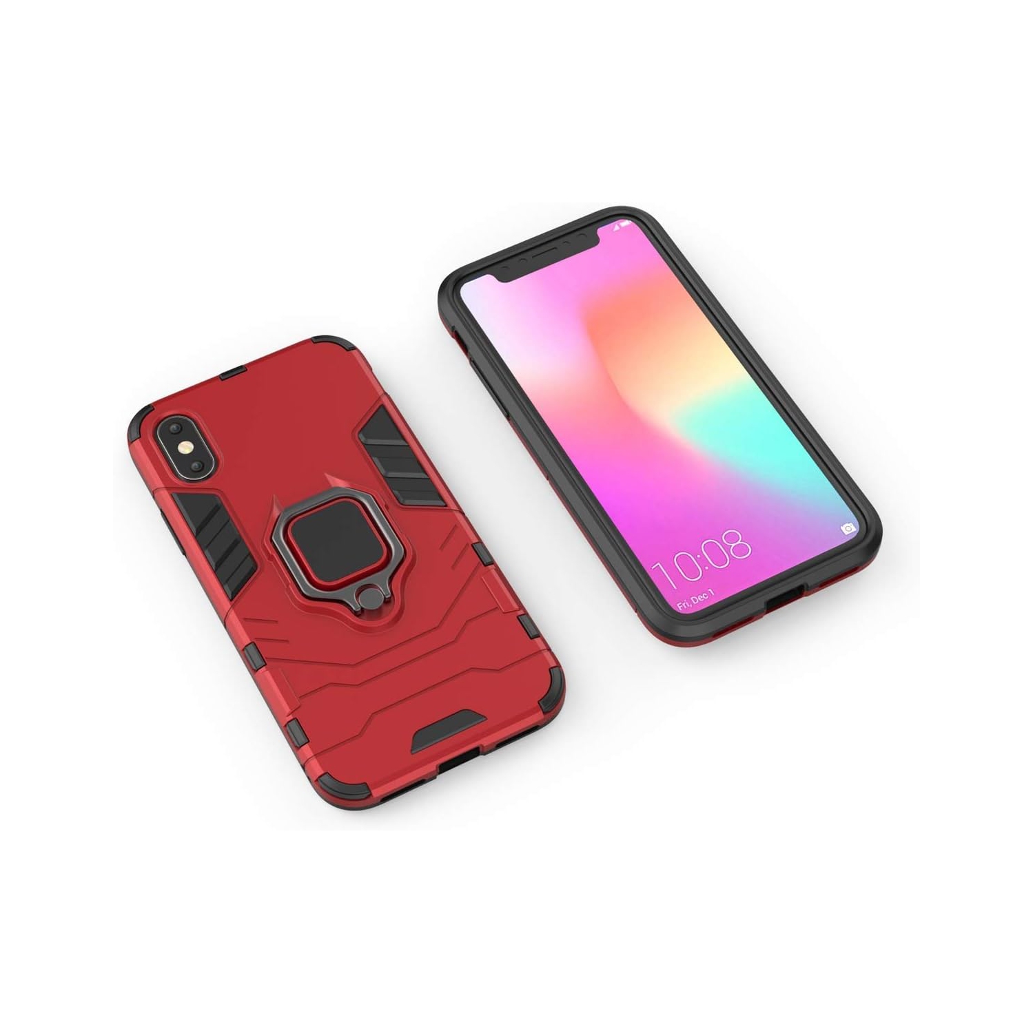 Compatible with iPhone Xs Case, Metal Ring Grip Kickstand Shockproof Hard Bumper Shell