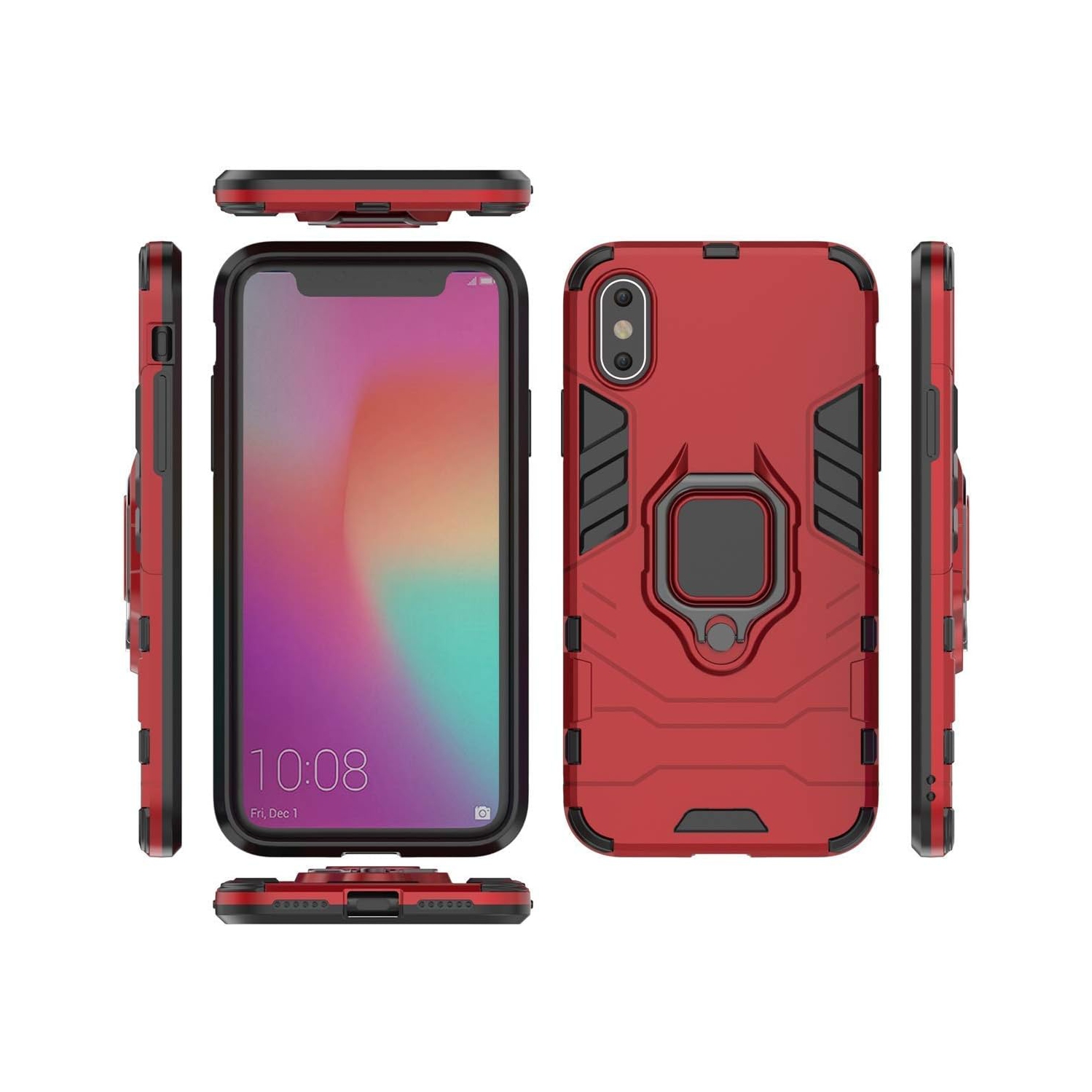Compatible with iPhone Xs Case, Metal Ring Grip Kickstand Shockproof Hard Bumper Shell