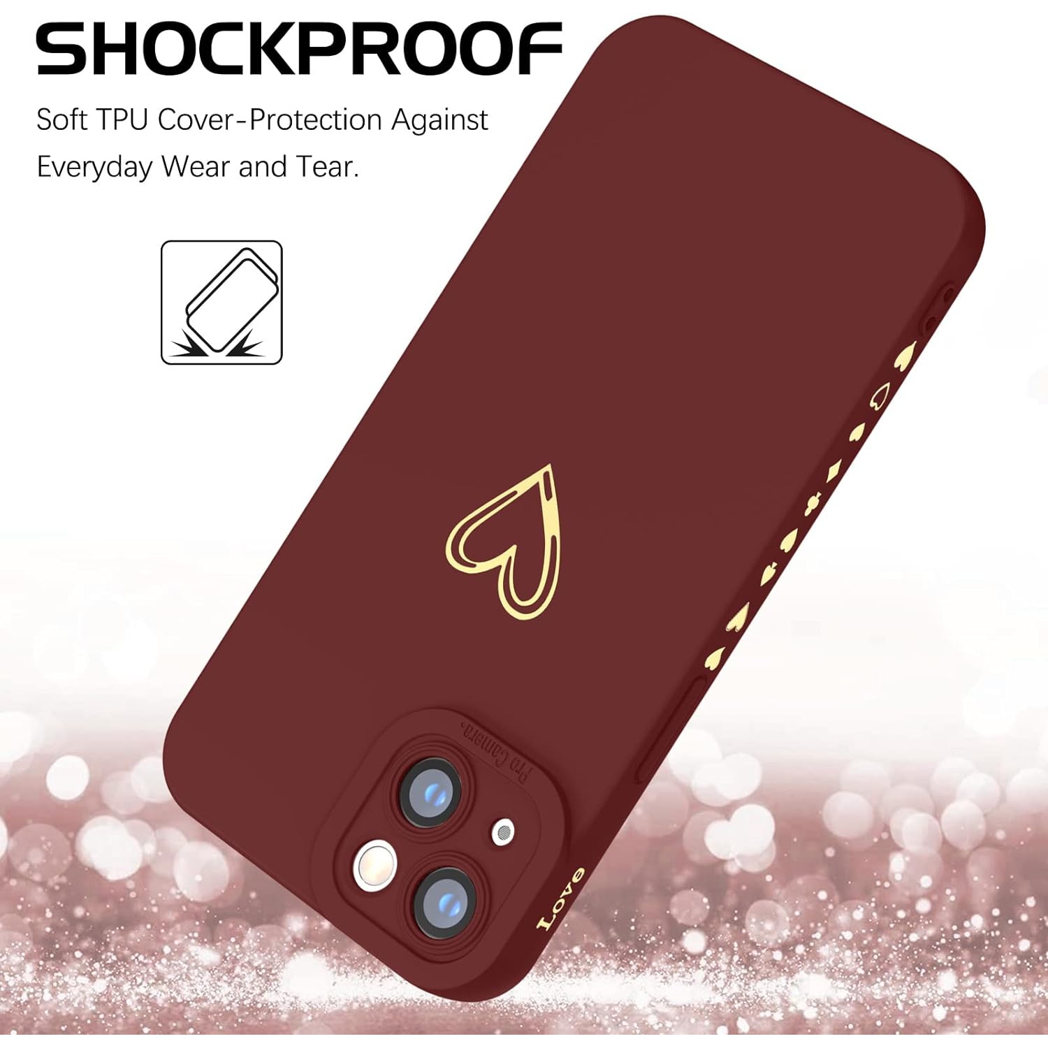 iPhone 13 Case, iPhone 13 Phone Case Cute Plated Love Heart Cover for Women Girls Slim Thin Lightweight