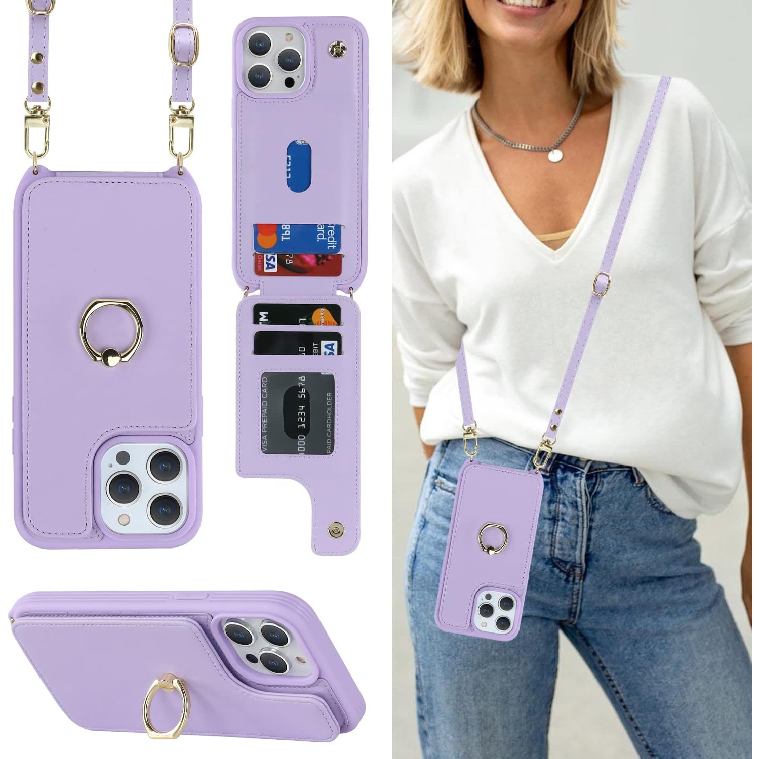 Etui – Sac à bandoulière iPhone 14 Pro Max, étui pour iPhone 14 Pro Max avec porte-carte pour femmes, Coque iPhone 14