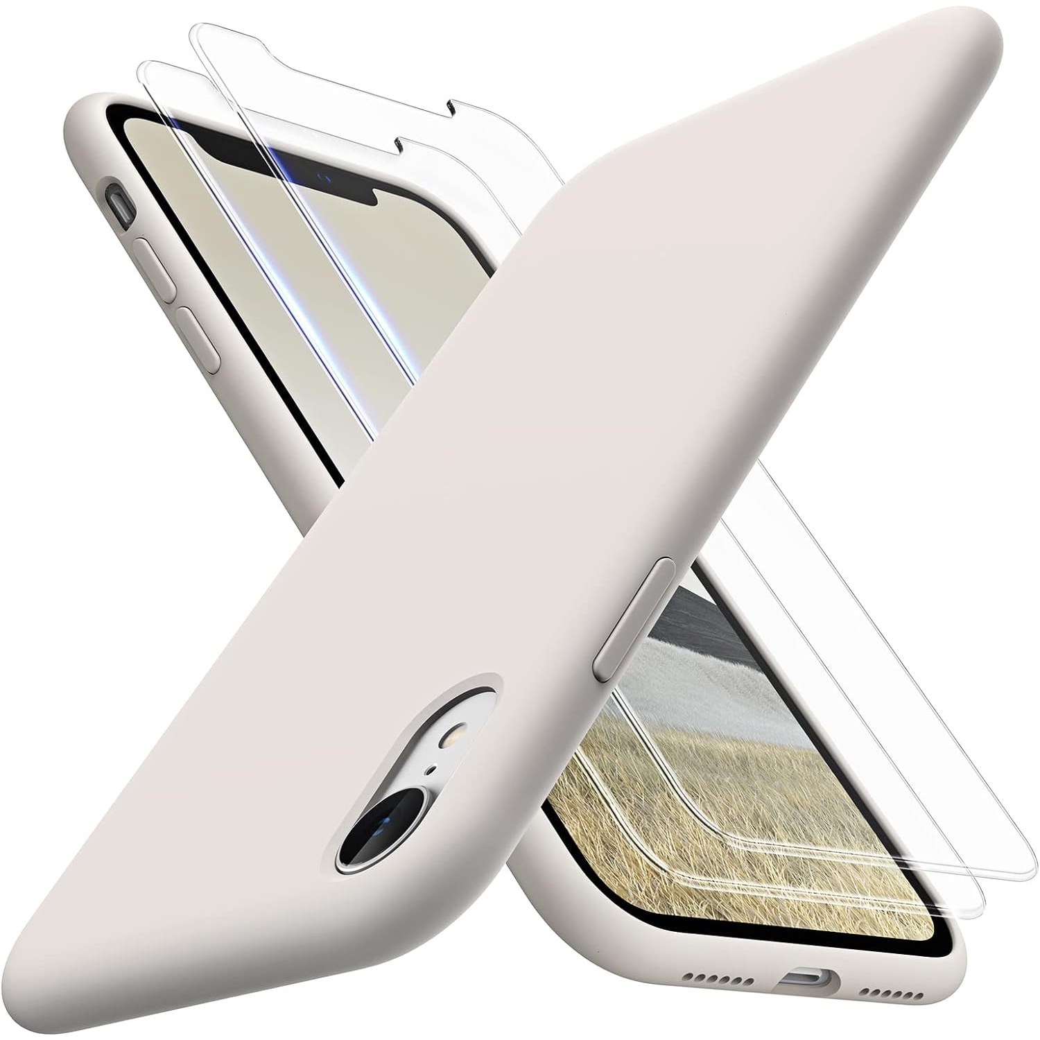 [3 in 1] for iPhone XR Case, with 2 Pack Screen Protector, Slim Liquid Silicone Phone Case for iPhone XR 6.1