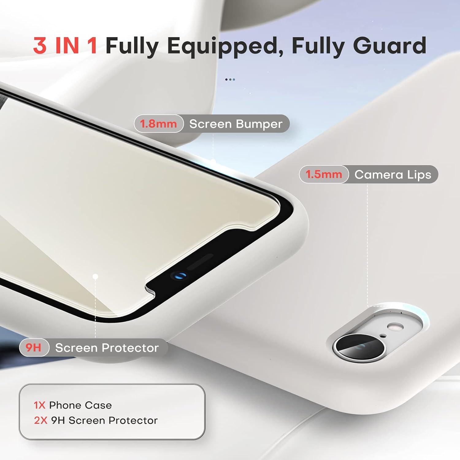 [3 in 1] for iPhone XR Case, with 2 Pack Screen Protector, Slim Liquid Silicone Phone Case for iPhone XR 6.1