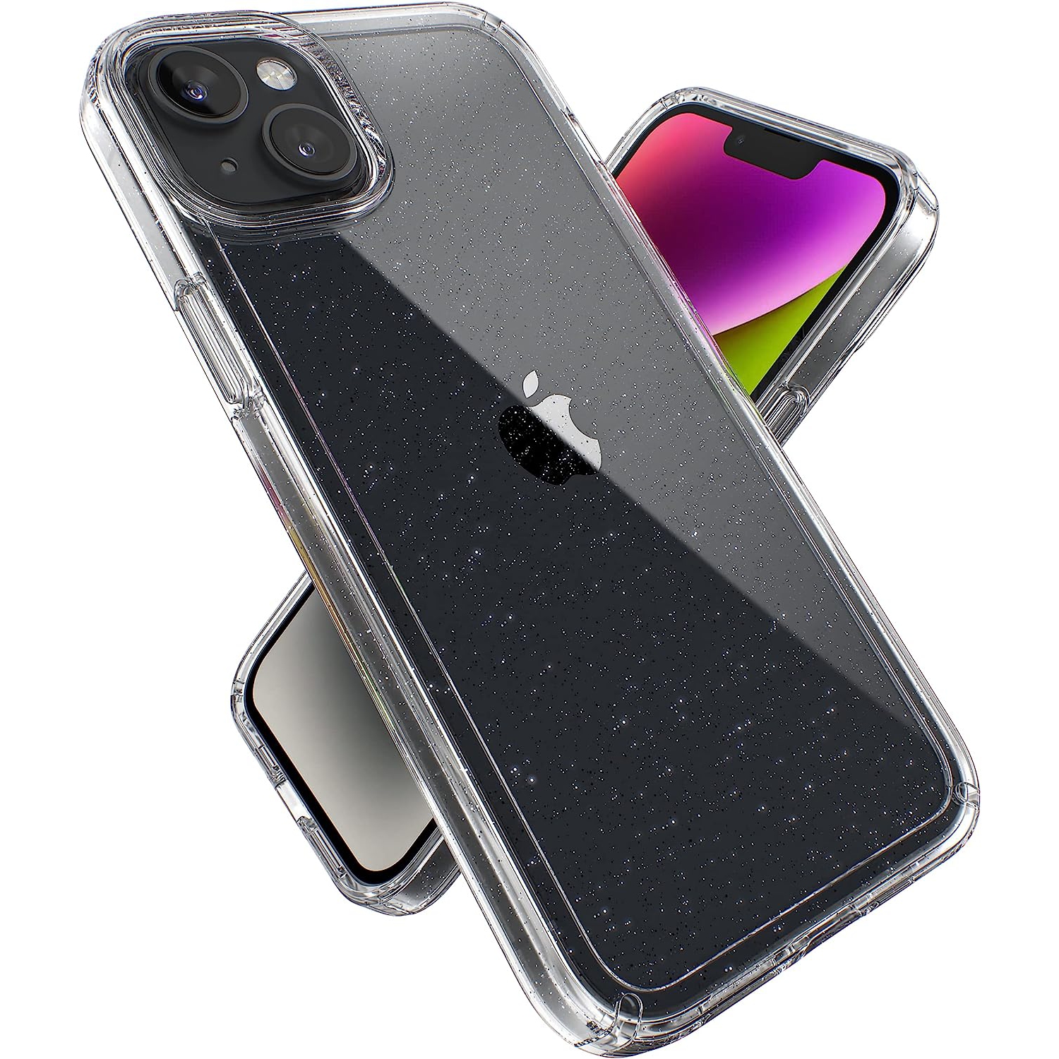 Products – Étui Gemshell Glitter pour iPhone 14 plus, modèle 6,7 po, transparent/transparent avec étui à paillettes platine