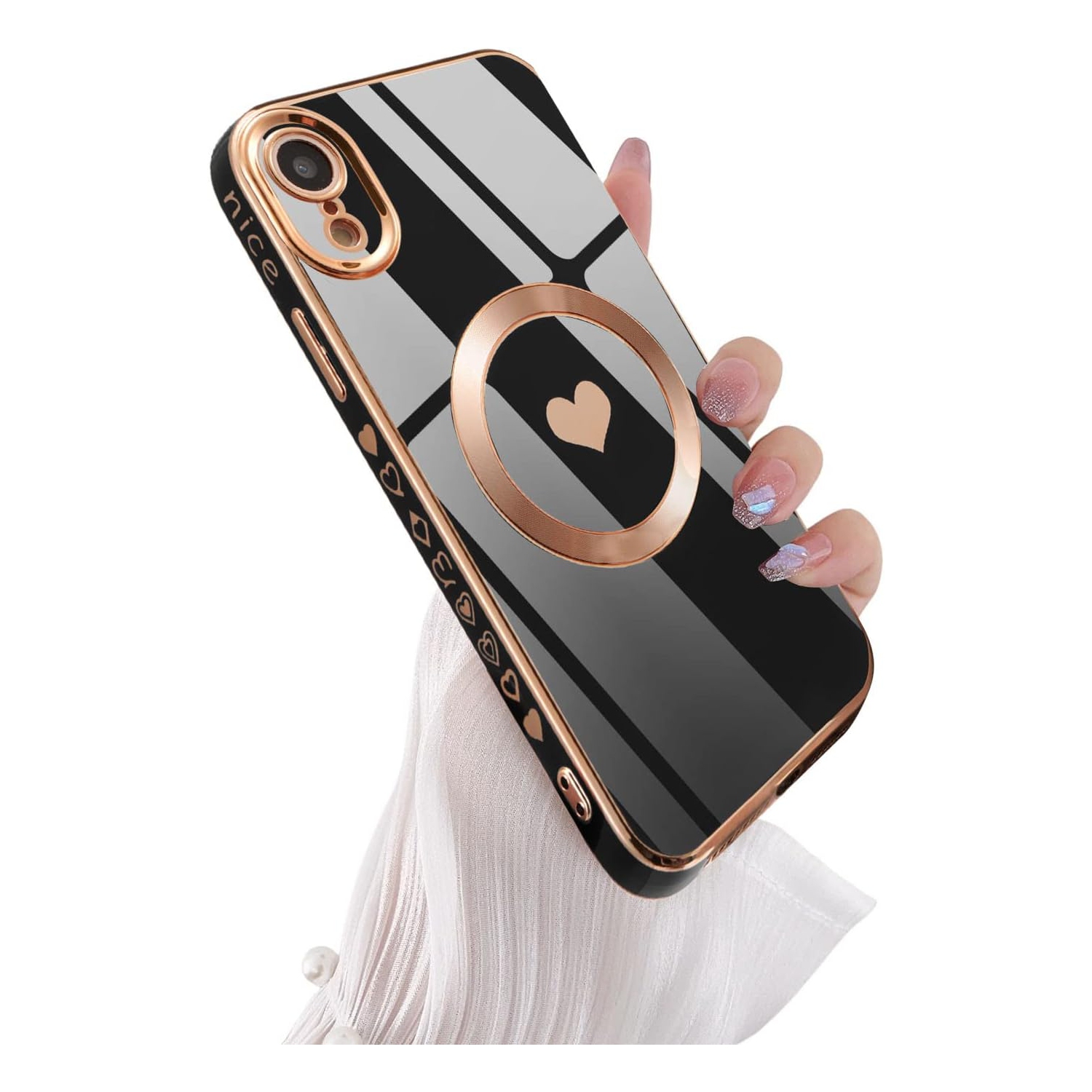 Magnetic Case for iPhone XR, Cute Plating Love Hearts Pattern Case Compatible with MagSafe Charger Soft Bumper