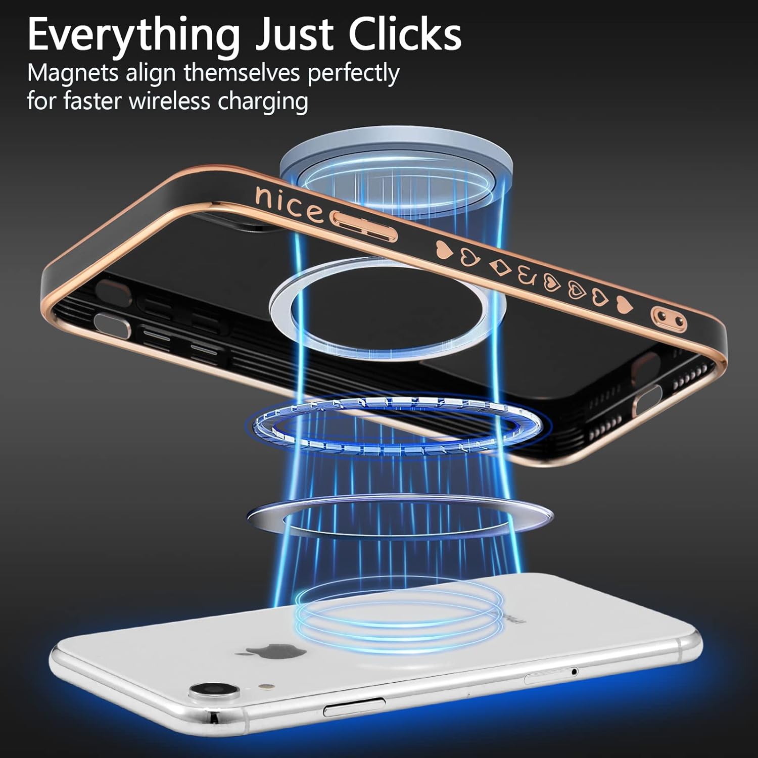 Magnetic Case for iPhone XR, Cute Plating Love Hearts Pattern Case Compatible with MagSafe Charger Soft Bumper