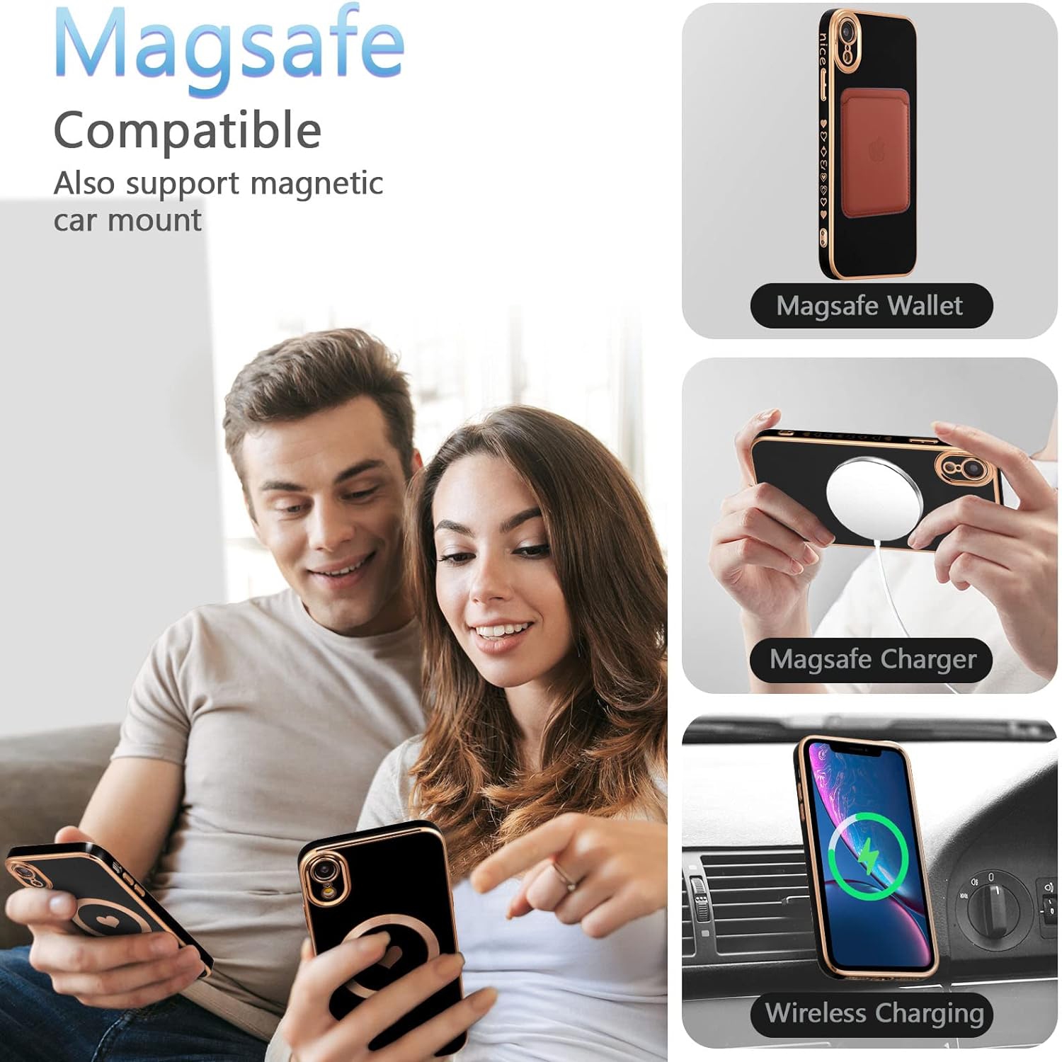 Magnetic Case for iPhone XR, Cute Plating Love Hearts Pattern Case Compatible with MagSafe Charger Soft Bumper