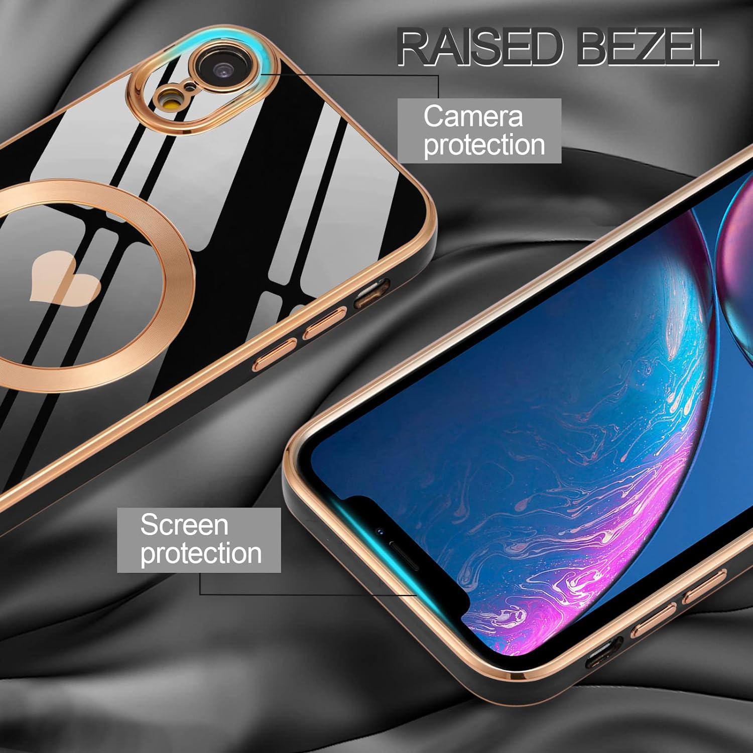 Magnetic Case for iPhone XR, Cute Plating Love Hearts Pattern Case Compatible with MagSafe Charger Soft Bumper